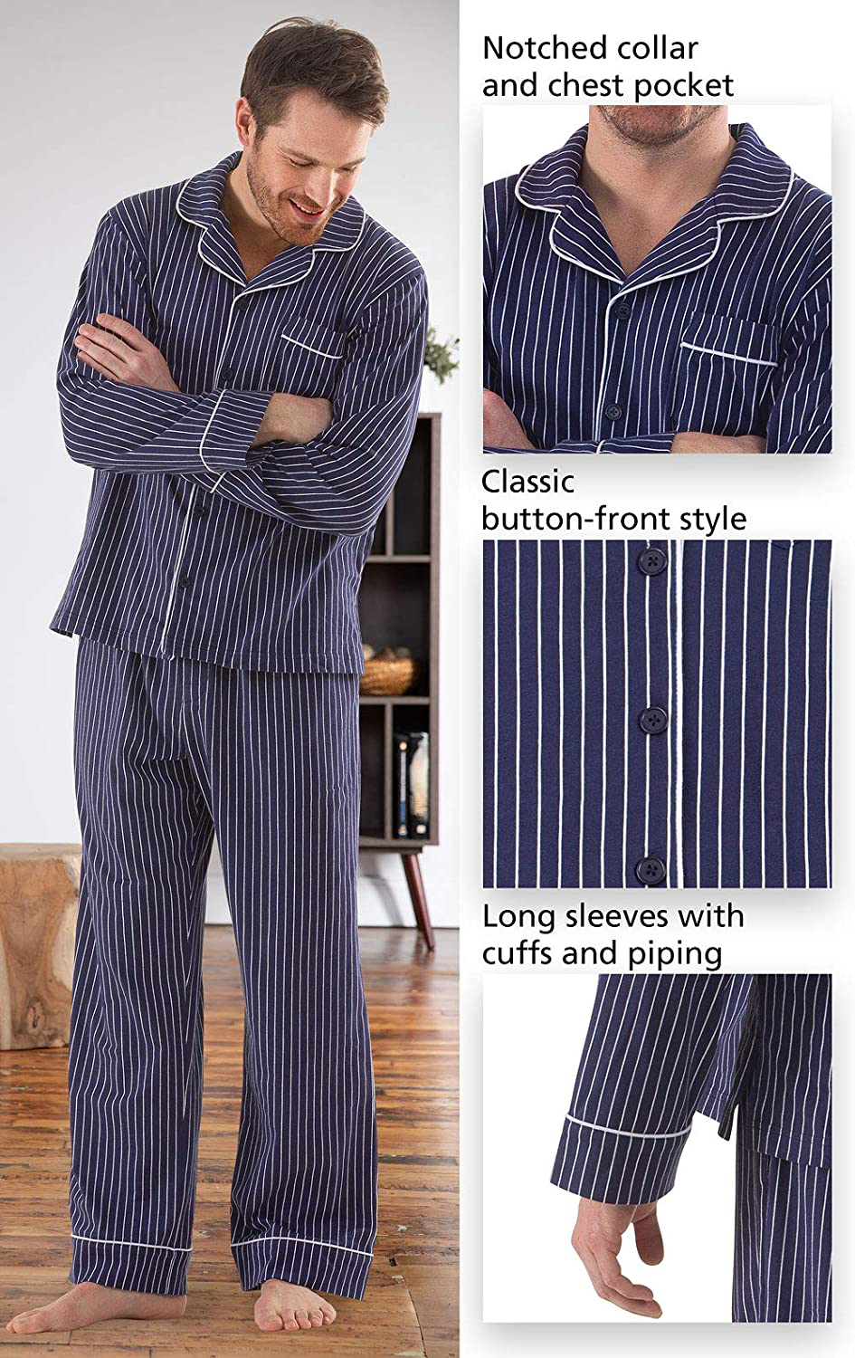 Pajamagram Classic Mens Pajamas Cotton - Men Pajamas Set Apparel & Accessories > Clothing > Sleepwear & Loungewear > Pajamas Kylie Max