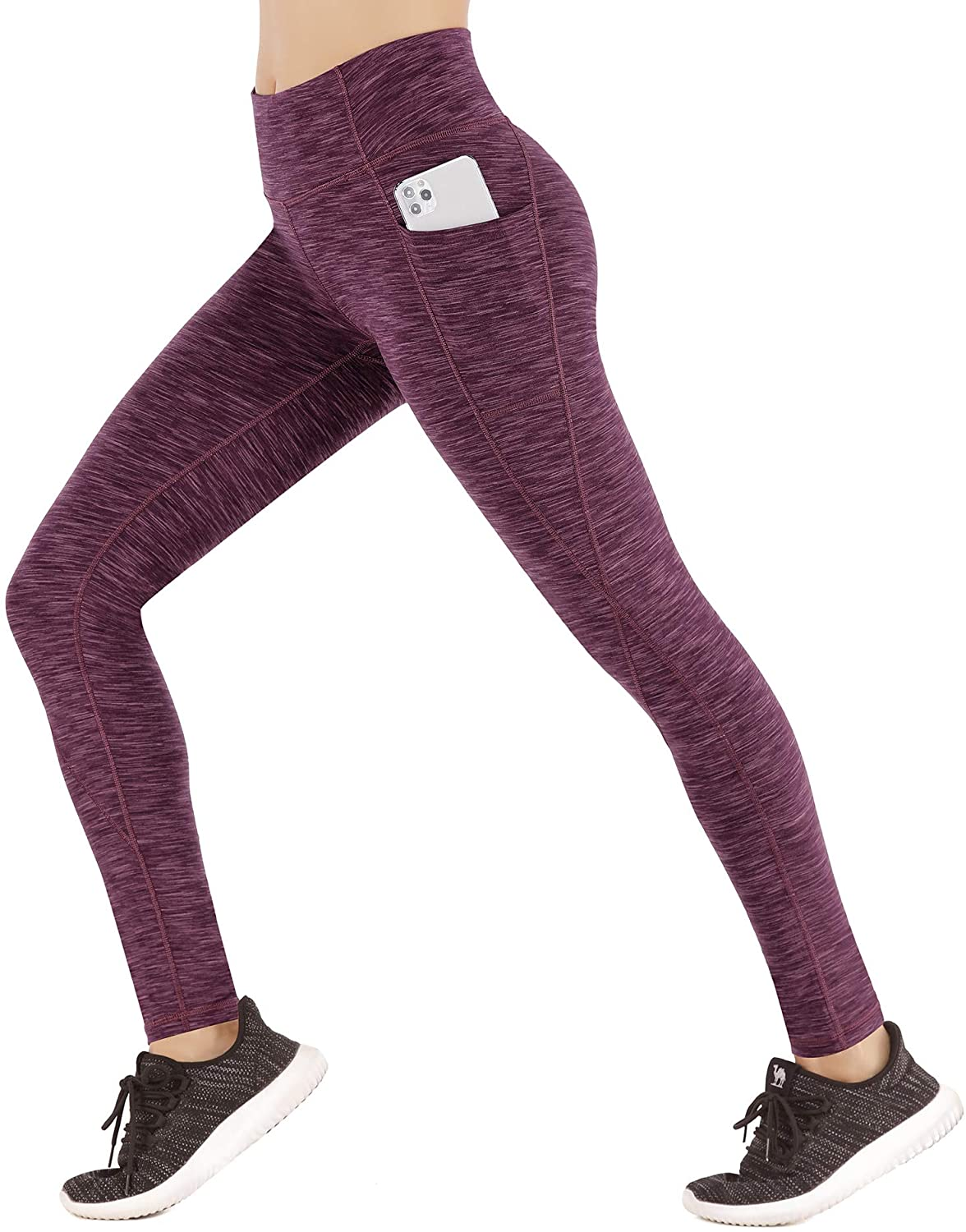 Heathyoga Yoga Pants for Women with Pockets High Waisted Leggings with Pockets for Women Workout Leggings for Women Apparel & Accessories > Clothing > Underwear & Socks > Shapewear Heathyoga Space Dye Purplish Red Medium