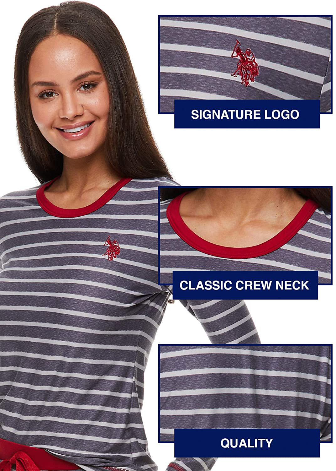 U.S. Polo Assn. Womens Pajamas Set with Pockets - Long Sleeve Shirt and Pajama Pants Loungewear Set Apparel & Accessories > Clothing > Sleepwear & Loungewear > Pajamas U.S. Polo Assn.