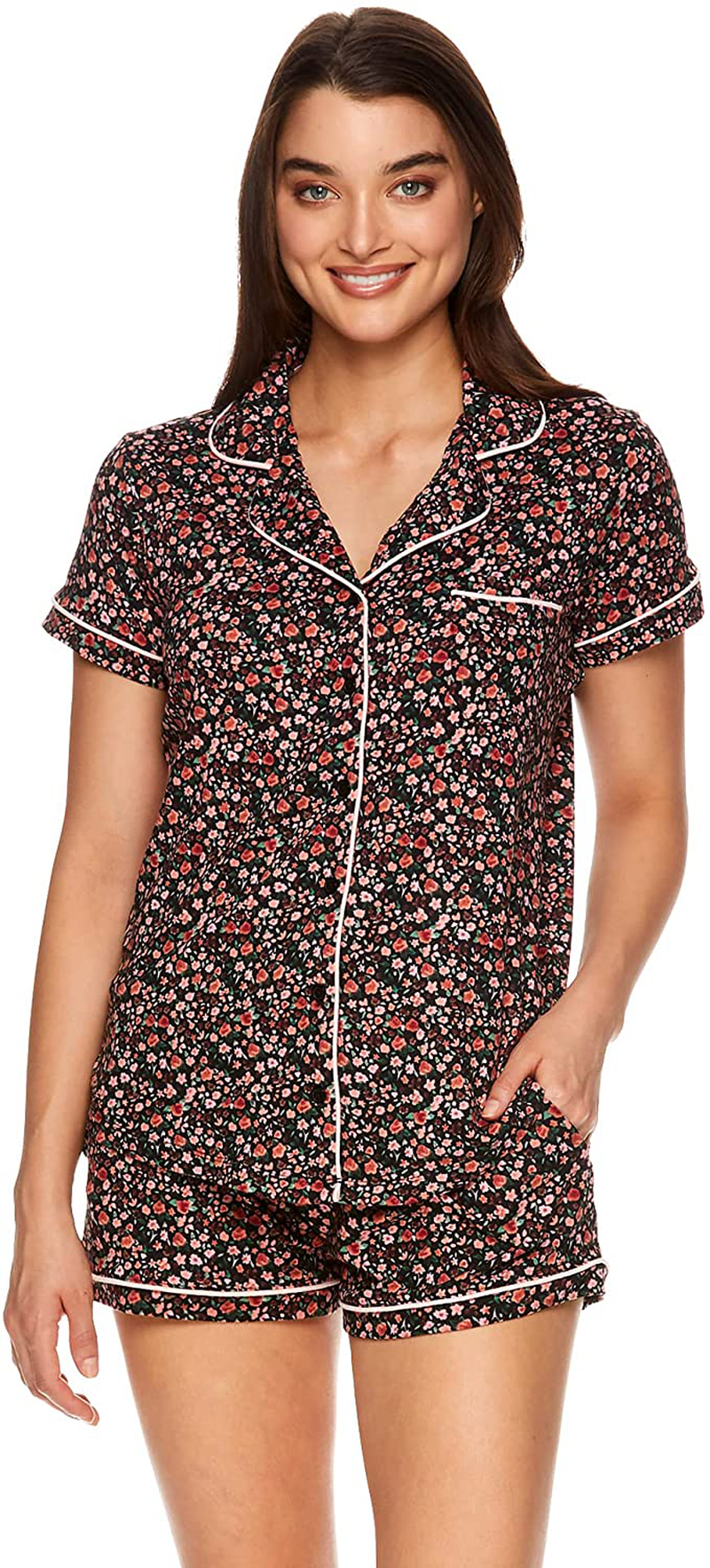 Nanette Lepore Womens Button Down Pajama Shirt and Elastic Waist Shorts Bridesmaid PJ Lounge Set Apparel & Accessories > Clothing > Sleepwear & Loungewear > Pajamas Nanette Lepore