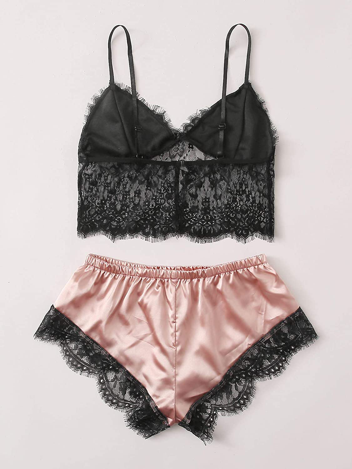 Verdusa Women'S Sleepwear V Neck Lace Wireless Cami Top & Satin Shorts Lingerie Chemise Pajama Set Apparel & Accessories > Clothing > Sleepwear & Loungewear Kylie Max