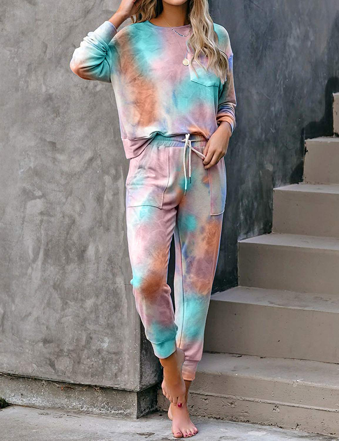 luvamia Women Tie Dye Pajama Sets Long Sleeve Tops and Pants PJ Sets Joggers Loungewear Sleepwear Apparel & Accessories > Clothing > Sleepwear & Loungewear > Pajamas KYLIE MAX