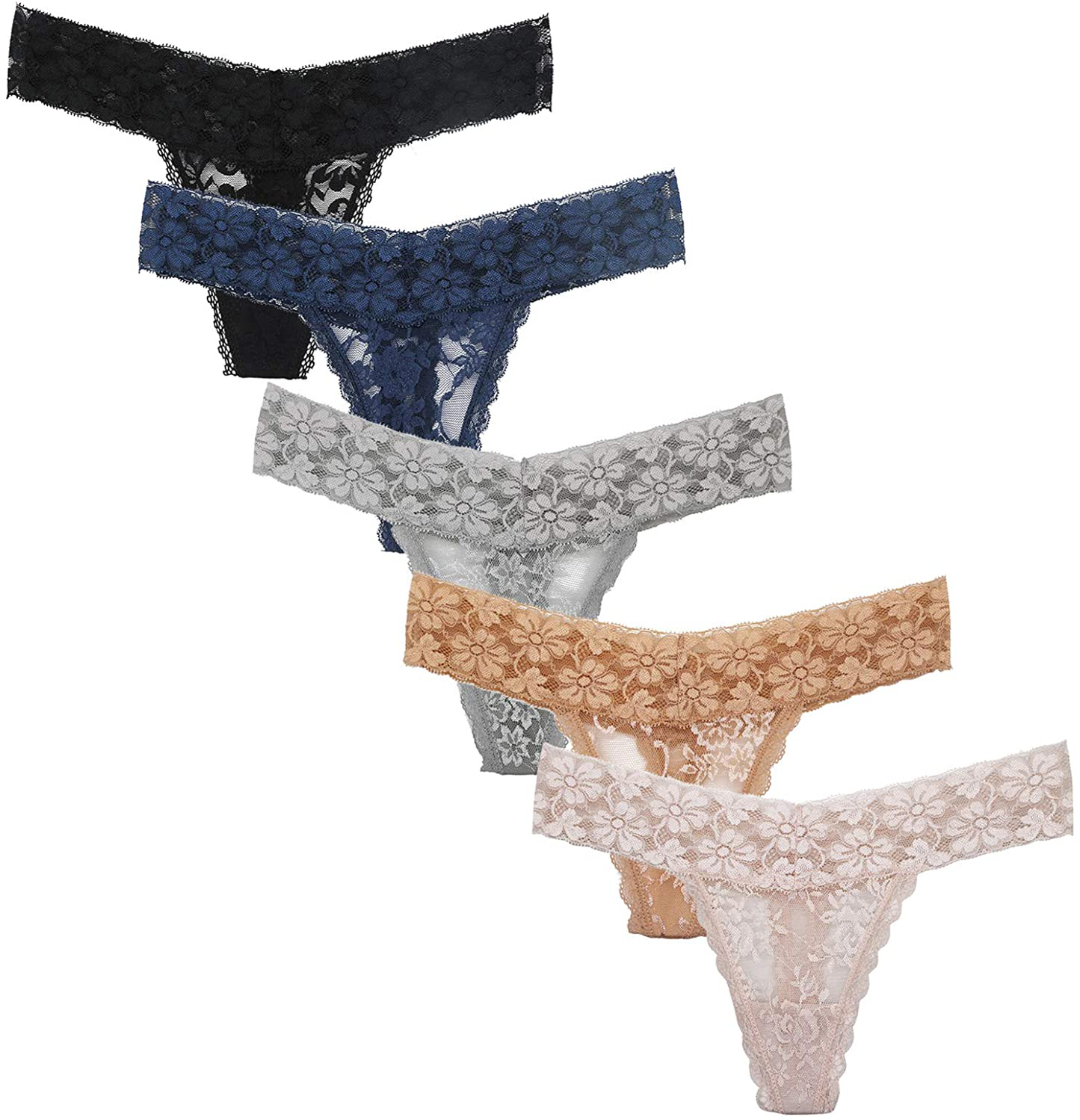 Women's Lace Thongs, T Back Low Waist See Through Panties Sexy Seamless V-Shape Design Lace Thongs for Women Apparel & Accessories > Clothing > Underwear & Socks > Underwear Delcroix Black*1 Dark Blue*1 Grey*1 Bare*1 Apricot*1 Medium
