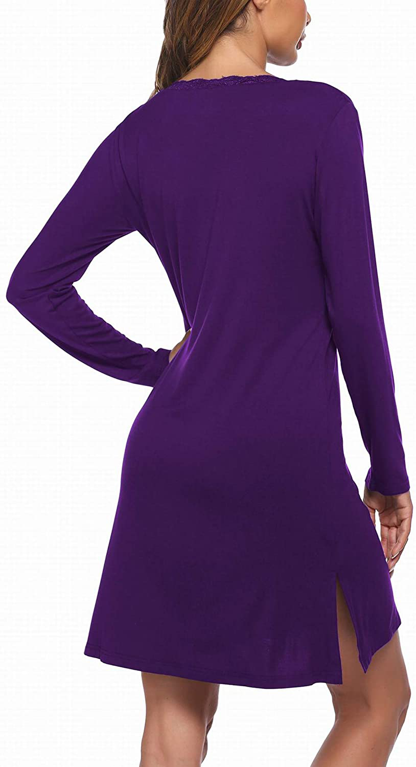 Ekouaer Sleepshirt for Women Sexy Nightgowns Long Sleeve Sleepwear Night Dress V-Neck Nightwear Gown Loungewear S-XXL Apparel & Accessories > Clothing > Sleepwear & Loungewear > Nightgowns Kylie Max