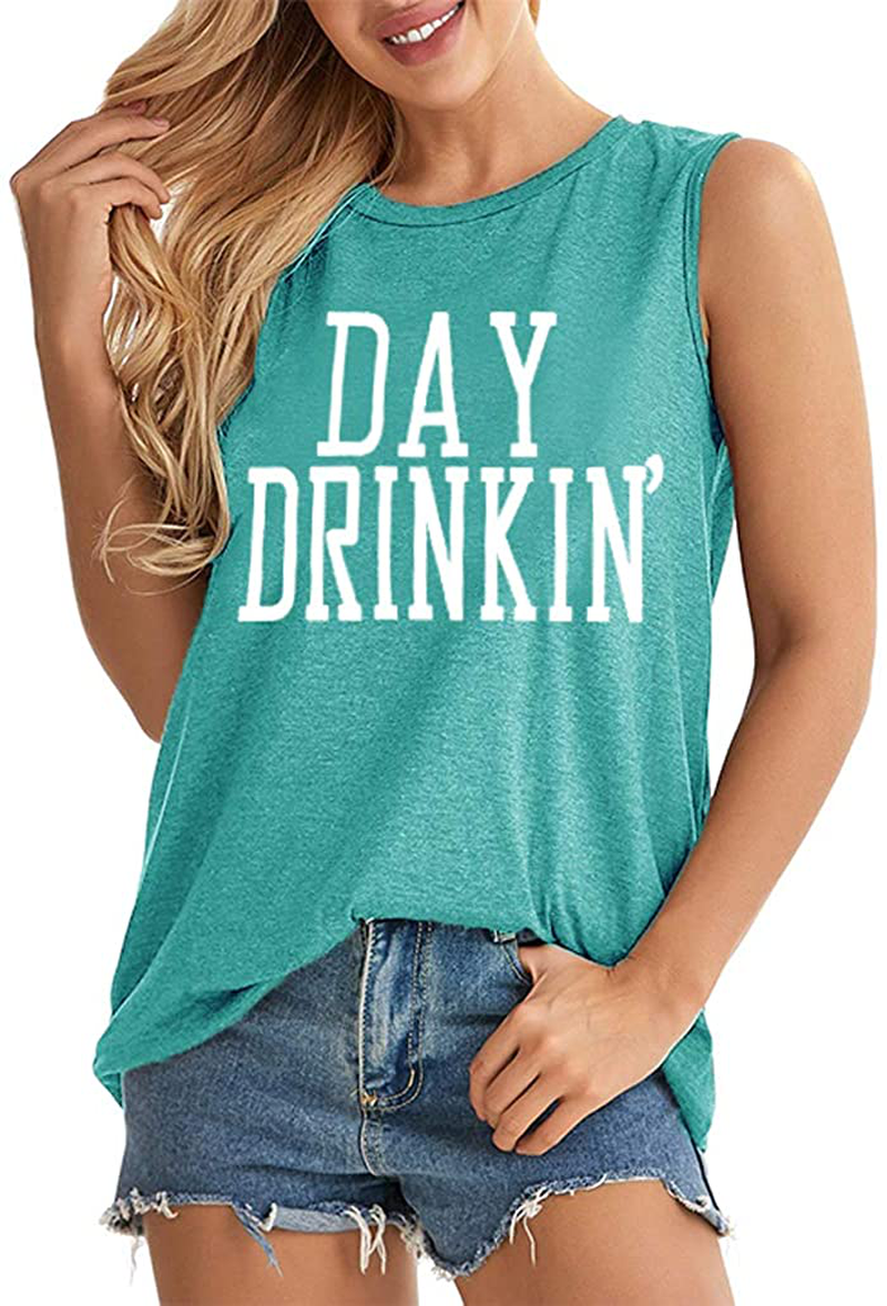 Bealatt Day Drinkin’ Casual Tank Tops Funny Letters Print Vest T-Shirt, Cute Drinking Shirt Tank for Women Apparel & Accessories > Clothing > Activewear Kylie Max