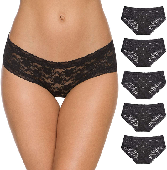 Wealurre Womens Underwear Lace Sexy Panties Bikini Panty for Women Seamless Hipster Pack Apparel & Accessories > Clothing > Underwear & Socks > Underwear Wealurre Black Large