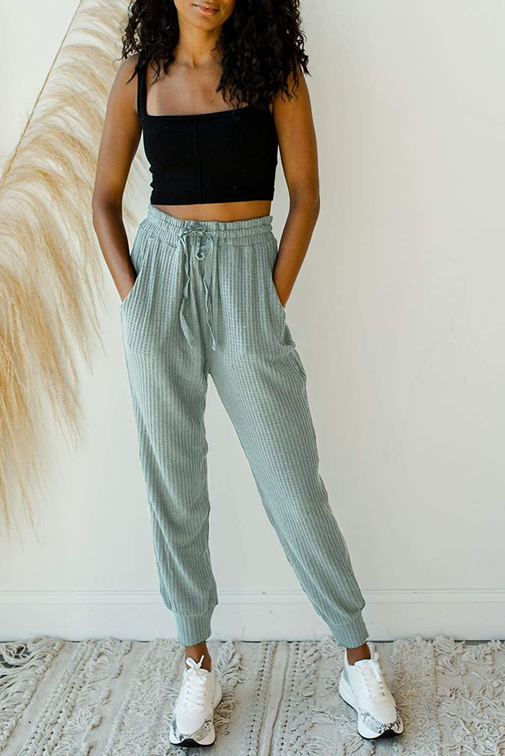 MIROL Women'S Active Drawstring Joggers Pants Elastic Waist Waffle Knit Trousers Athletic Solid Color Sweatpants Apparel & Accessories > Clothing > Activewear Kylie Max