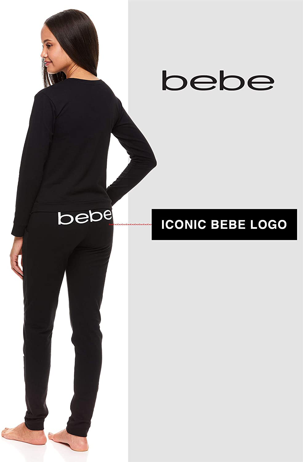bebe Womens Cuffed Long Sleeve Shirt and Skinny Lounge Pajama Pants Sleep Set Apparel & Accessories > Clothing > Sleepwear & Loungewear > Pajamas bebe