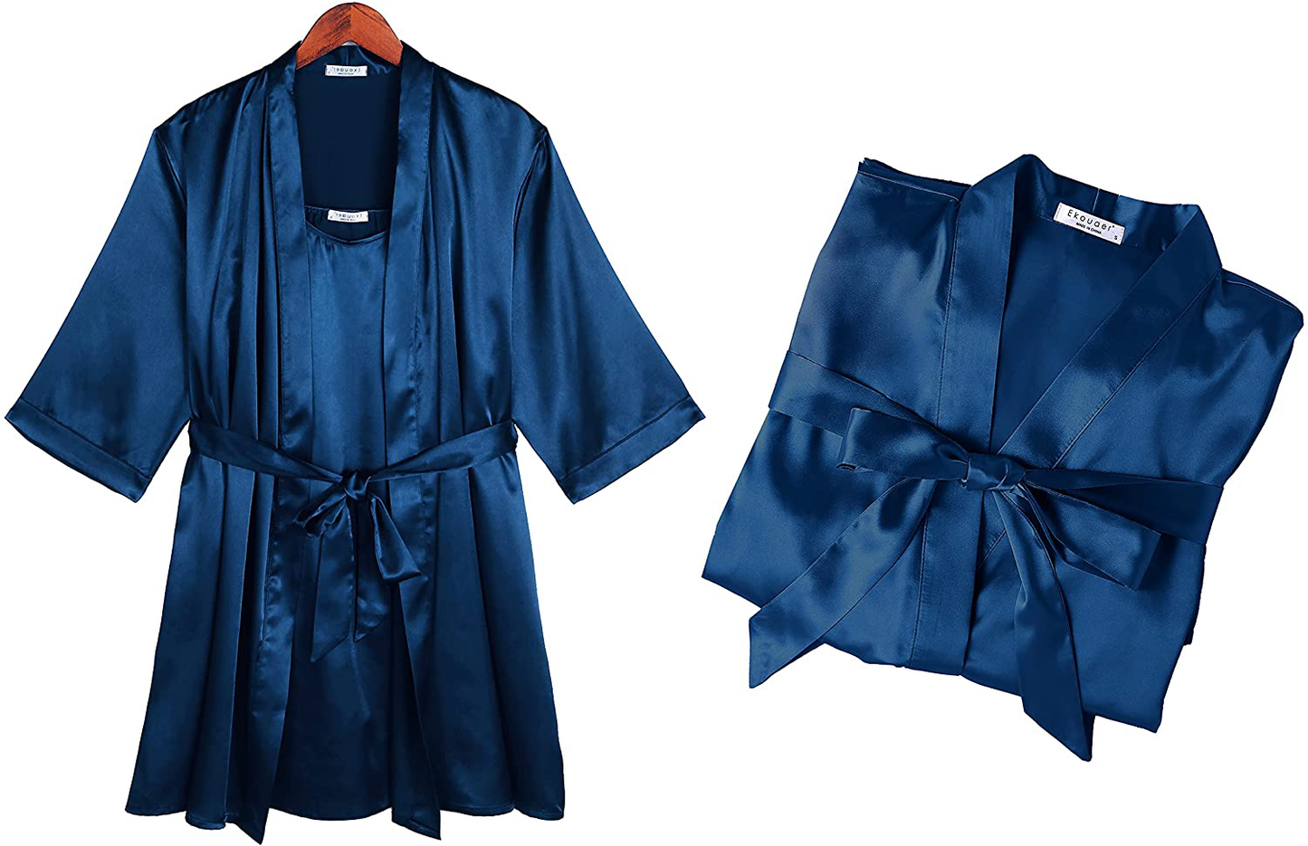 Ekouaer Women'S 4Pcs Pajama Set Silk Satin Robe Gift Set with Cami Shorts Set Mini Slip Chemise for Women Valentines Day Gift Apparel & Accessories > Clothing > Sleepwear & Loungewear Kylie Max