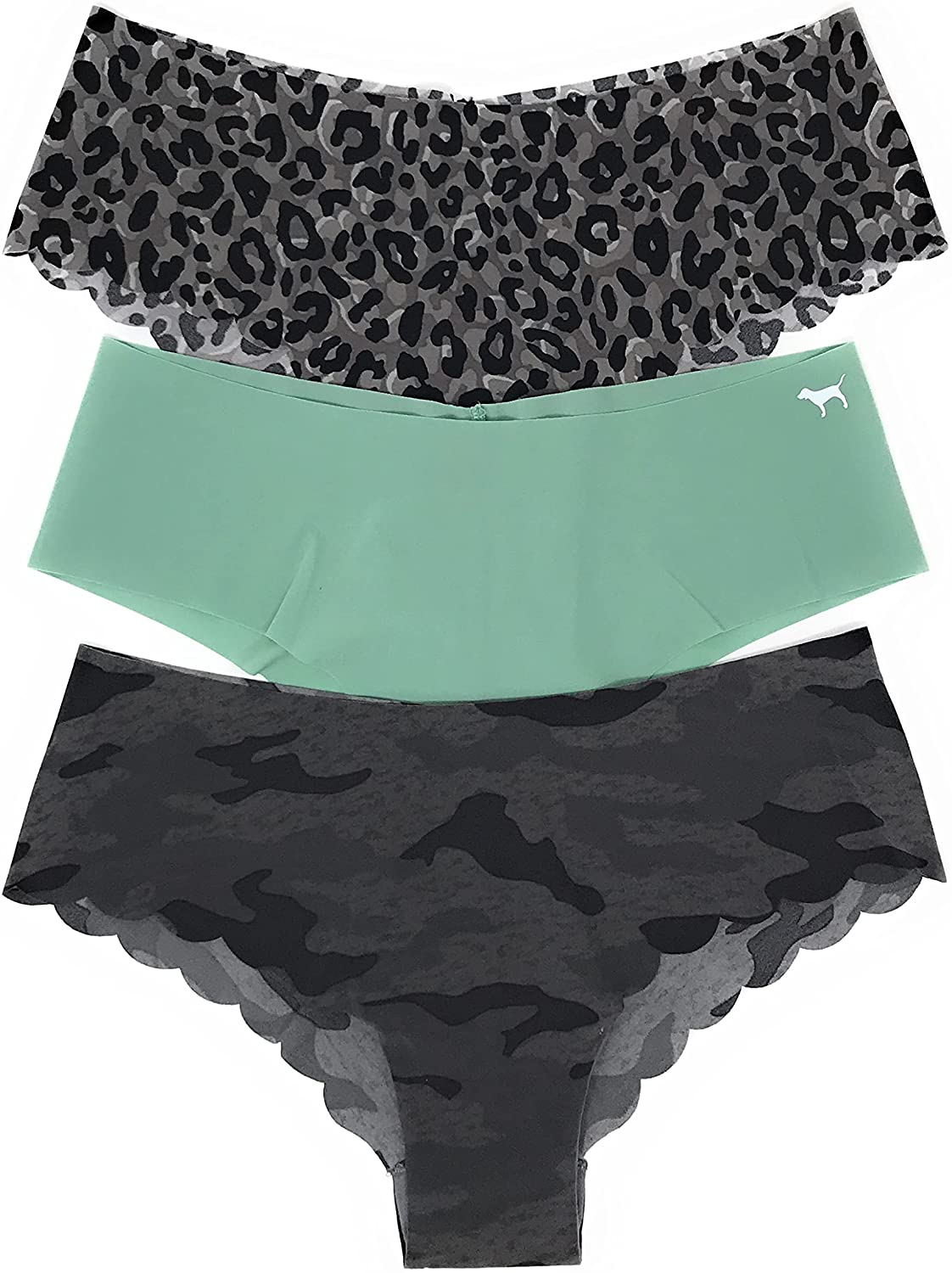 Victoria'S Secret Pink Cheekster Panty Set of 3 Victoria's Secret Gray Leo / Seasalt Solid / Gray Camo Medium
