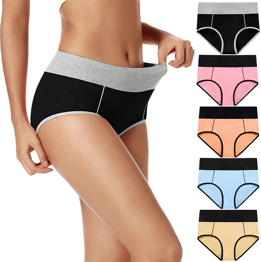 POKARLA Women'S High Waisted Cotton Underwear Soft Breathable Panties Stretch Briefs Regular & plus Size 5-Pack Apparel & Accessories > Clothing > Underwear & Socks > Underwear POKARLA Multicolored-01-5pack Small