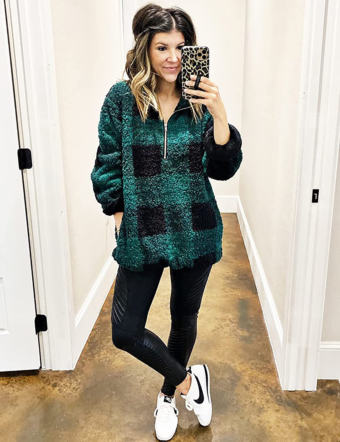 BTFBM Women Sherpa Pullover Quarter Zip Long Sleeve Fluffy Soft Fleece Jackets Sweaters Sweatshirts Hoodies Outwear Coat Apparel & Accessories > Clothing > Activewear Kylie Max