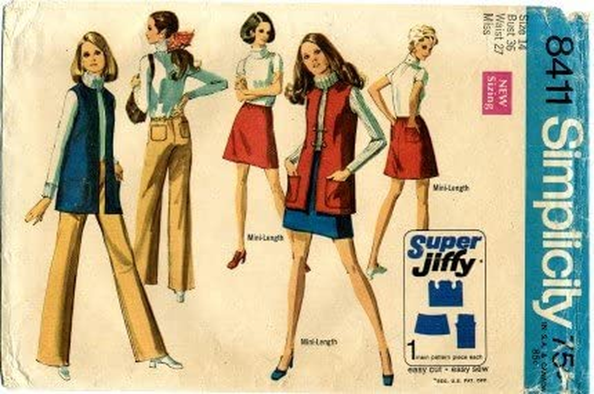 Simplicity 8411 Sewing Pattern Misses Mini-Skirt Vest Hiphugger Pants Size 14 - Bust 36 Apparel & Accessories > Clothing > Underwear & Socks > Underwear Simplicity