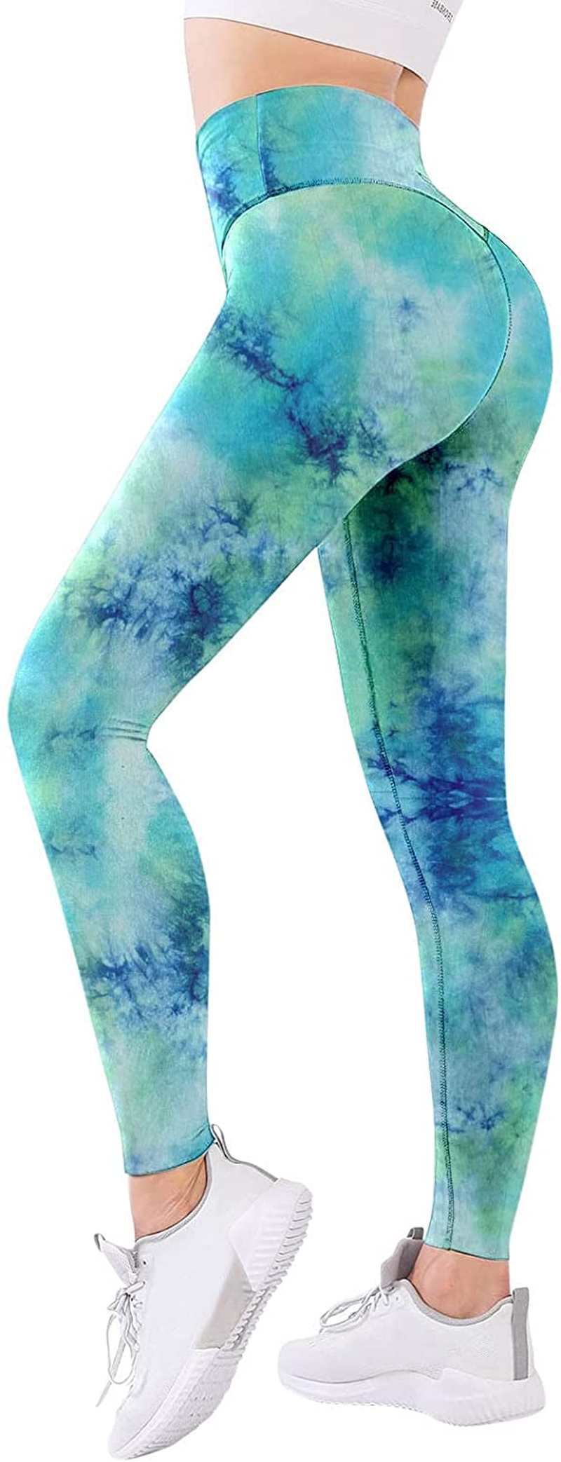 Burband Womens Seamless Tye Die Workout Leggings High Waisted Tummy Control Yoga Pants Gym for Running Cycling Soft Tights Apparel & Accessories > Clothing > Underwear & Socks > Shapewear Burband Green Medium