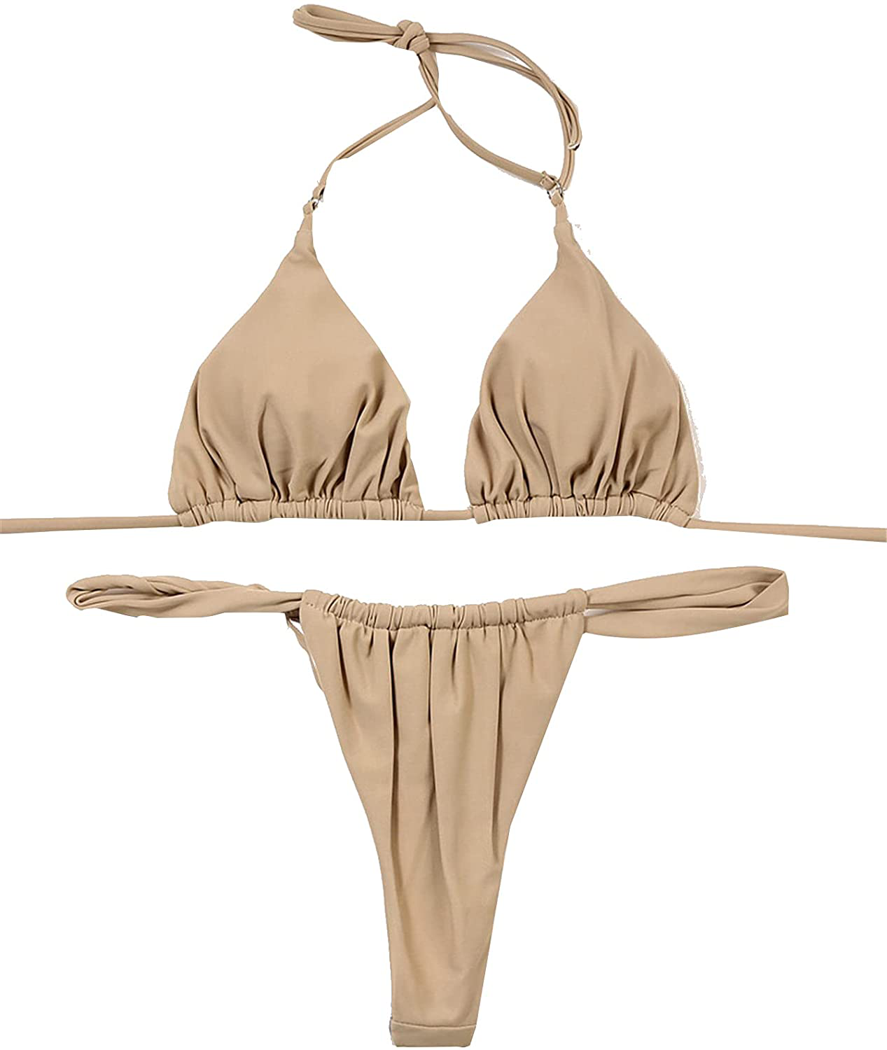 SOLY HUX Women's Halter Triangle Tie Side Bikini 2 Piece Swimsuits Apparel & Accessories > Clothing > Swimwear SOLY HUX Khaki Solid Large