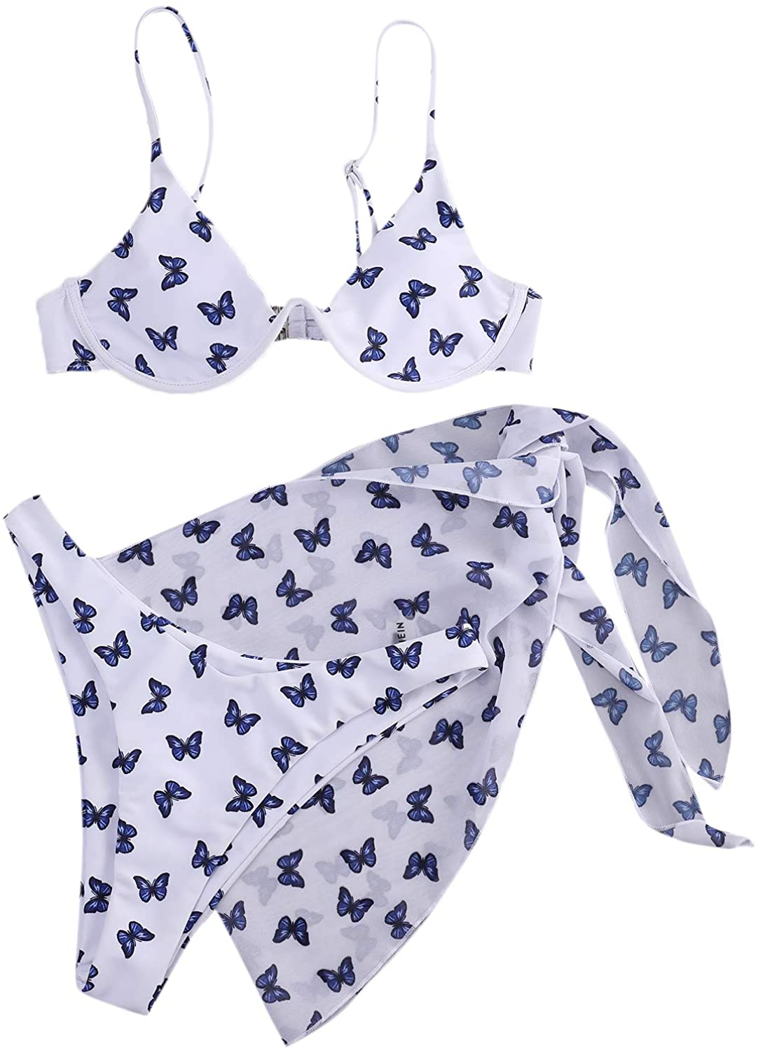 SOLY HUX Women'S Tie Dye Wrap Bikini Bathing Suits with Mesh Beach Skirt 3 Piece Swimsuits Apparel & Accessories > Clothing > Underwear & Socks > Lingerie KYLIE MAX White Butterfly a Medium