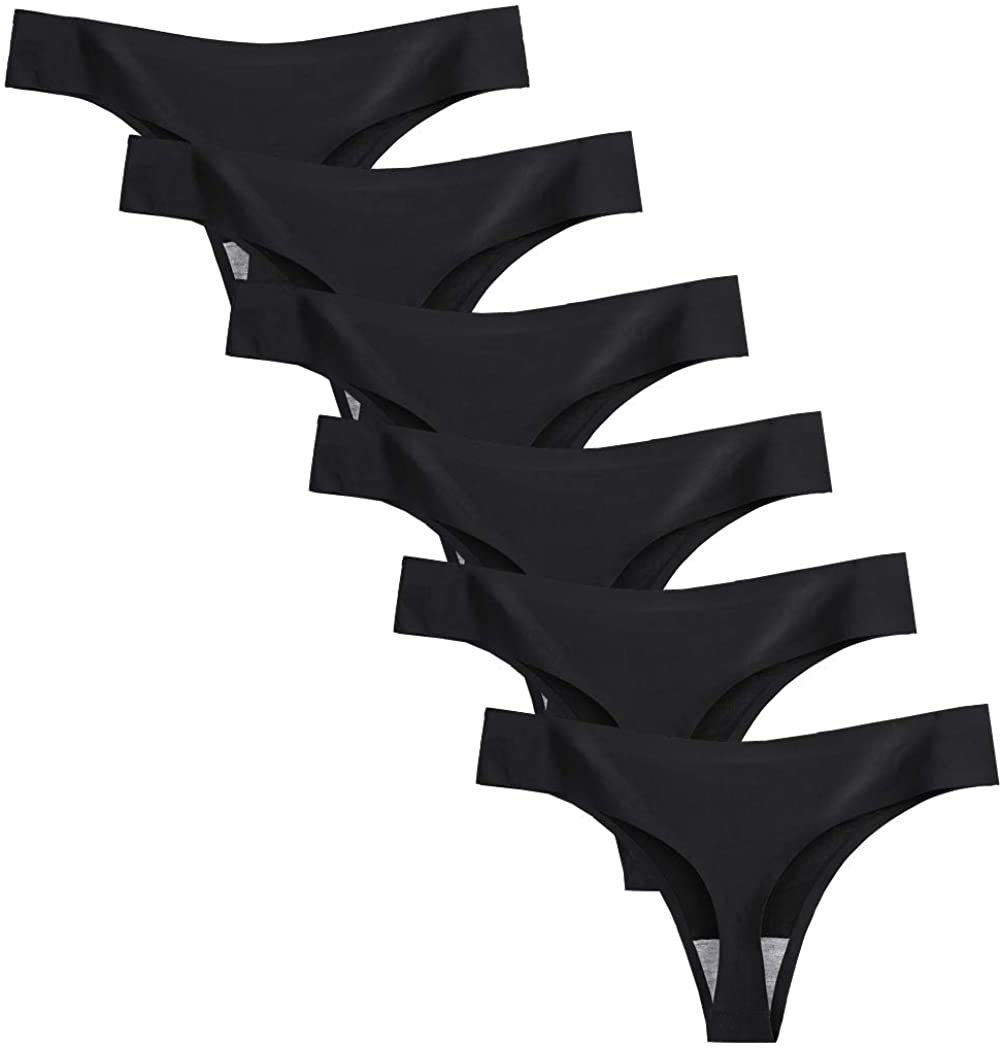 Closecret Lingerie Women 6 Pack Seamless Thongs Underwear Ice Silk Comfy G-string Panties Apparel & Accessories > Clothing > Underwear & Socks > Underwear Closecret 6 Black Large