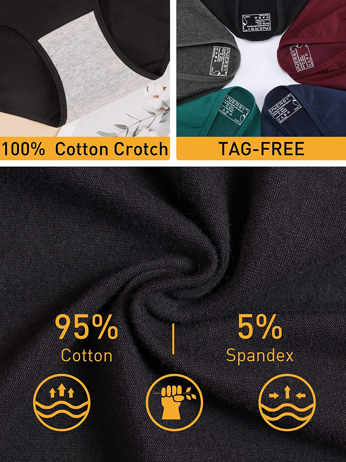 INNERSY Womens Underwear Cotton Hipster Panties Regular & plus Size 6-Pack Apparel & Accessories > Clothing > Underwear & Socks > Underwear INNERSY