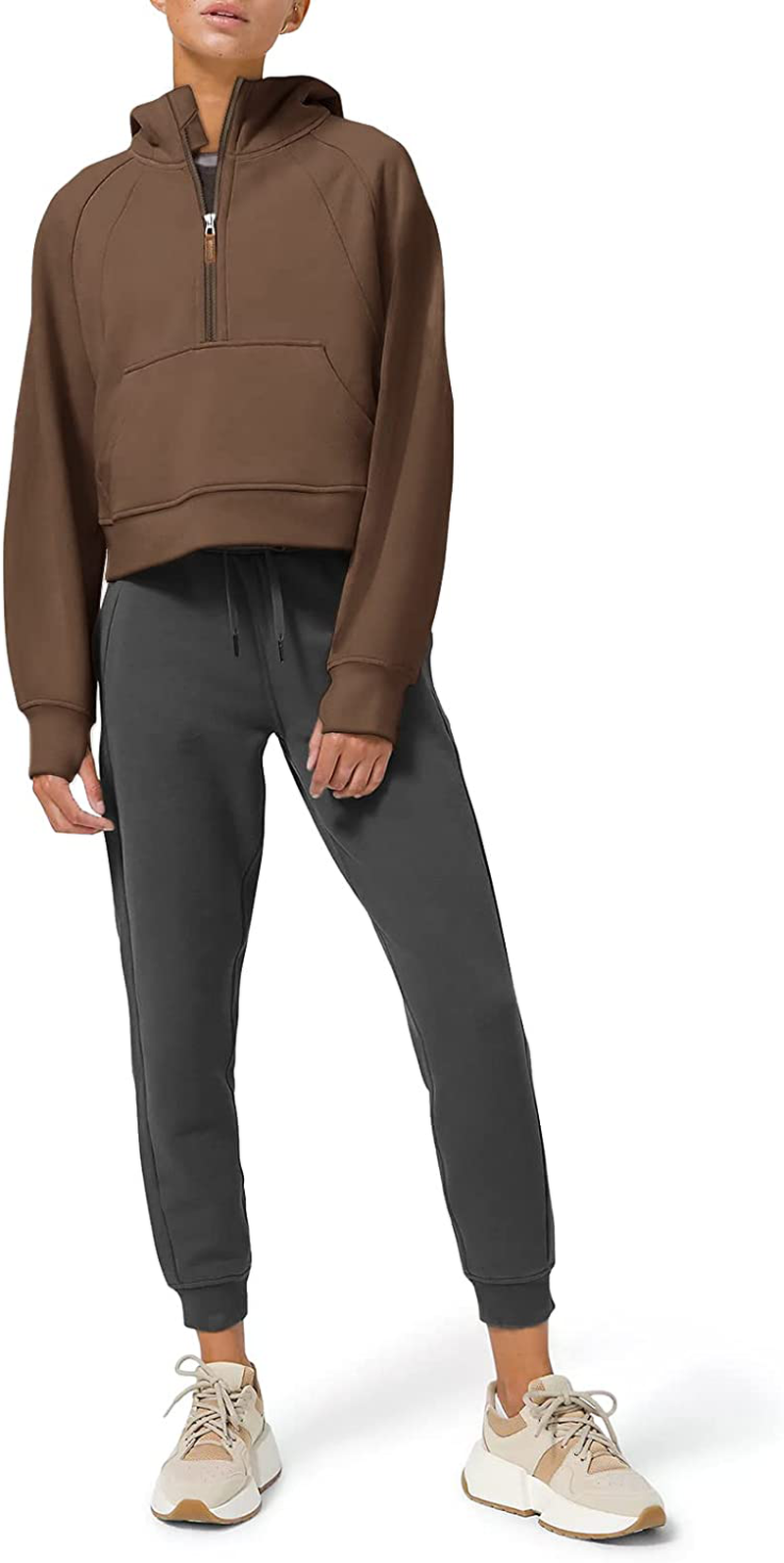 LASLULU Womens Hoodies Fleece Lined Collar Pullover 1/2 Zipper Sweatshirts Long Sleeve Crop Tops Sweater Thumb Hole Apparel & Accessories > Clothing > Activewear Kylie Max
