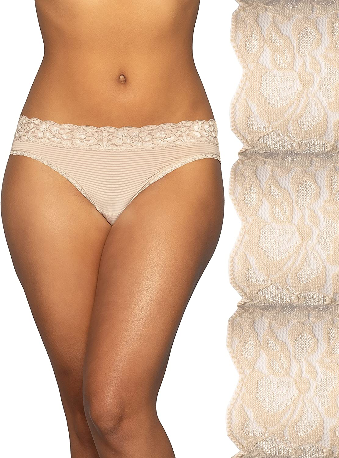 Vanity Fair Women'S Flattering Lace Panties Apparel & Accessories > Clothing > Underwear & Socks > Underwear Vanity Fair Bikini - 3 Pack - Neutral/Neutral/Neutral Stripe Bikini 8