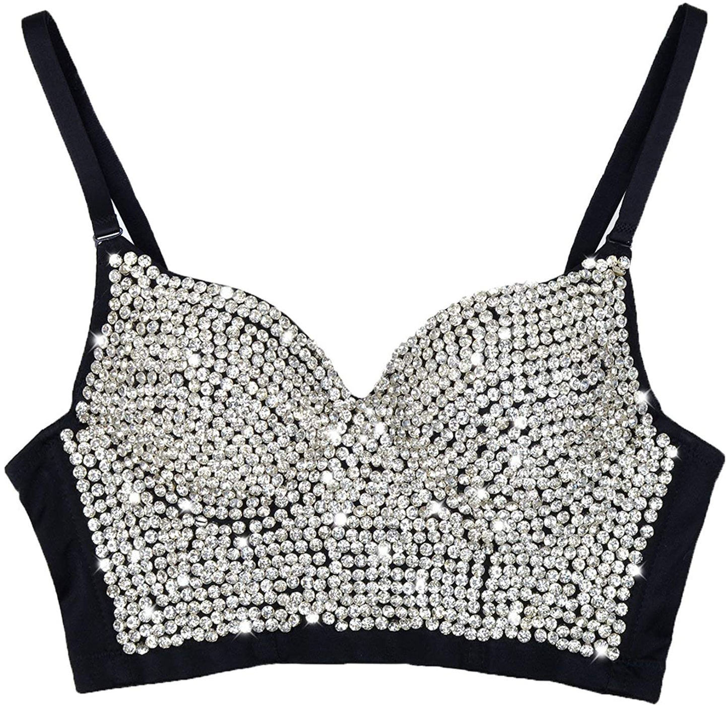 ELLACCI Women'S Rhinestone Diamond Push up Bustier Crop Top Sexy Punk Corset Bra Black Apparel & Accessories > Clothing > Underwear & Socks > Lingerie ELLACCI X-Small