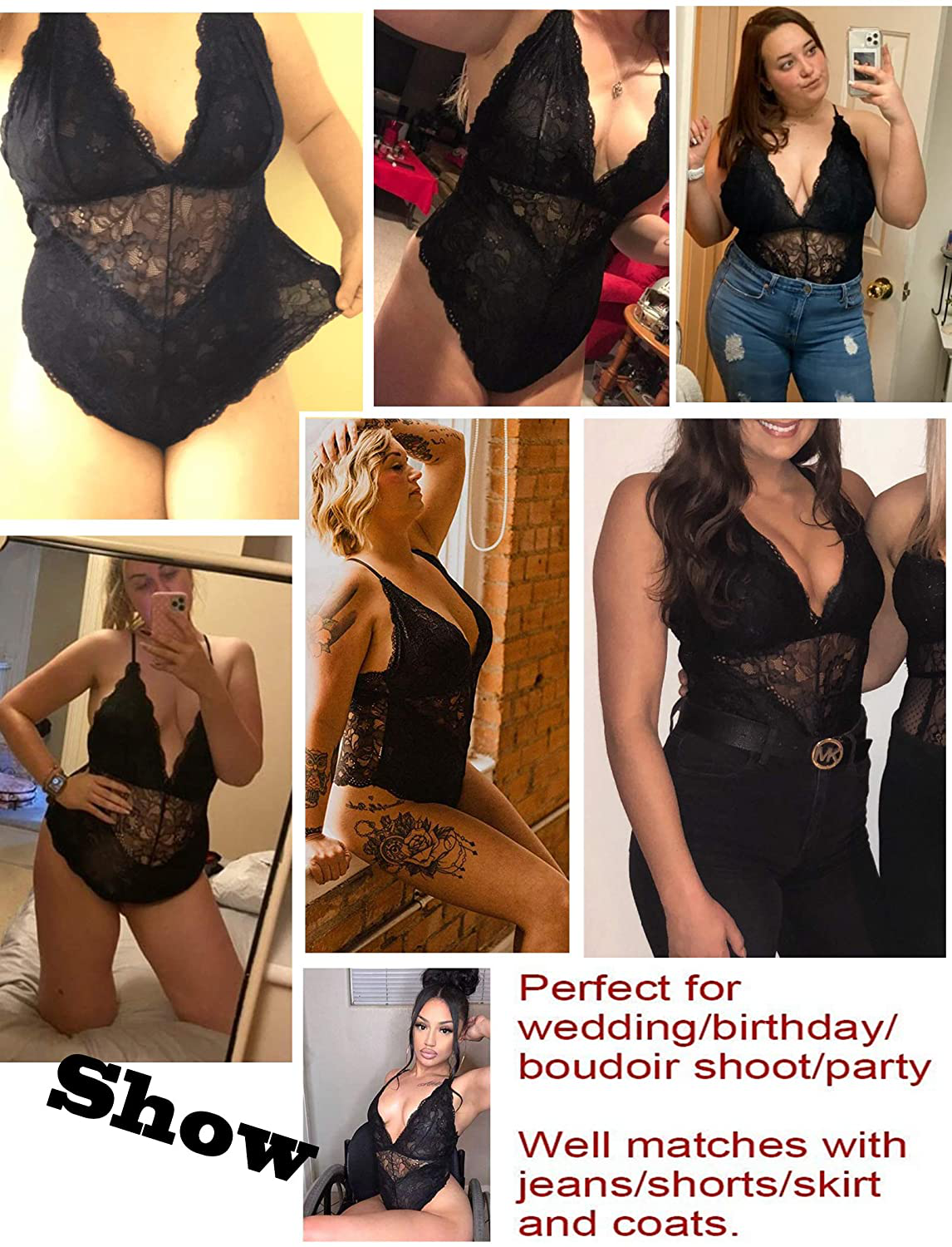ELOVER Lingerie for Women Plus Size Lace Teddy Lingerie Bodysuit One Piece Babydoll Apparel & Accessories > Clothing > Underwear & Socks > Lingerie ELOVER