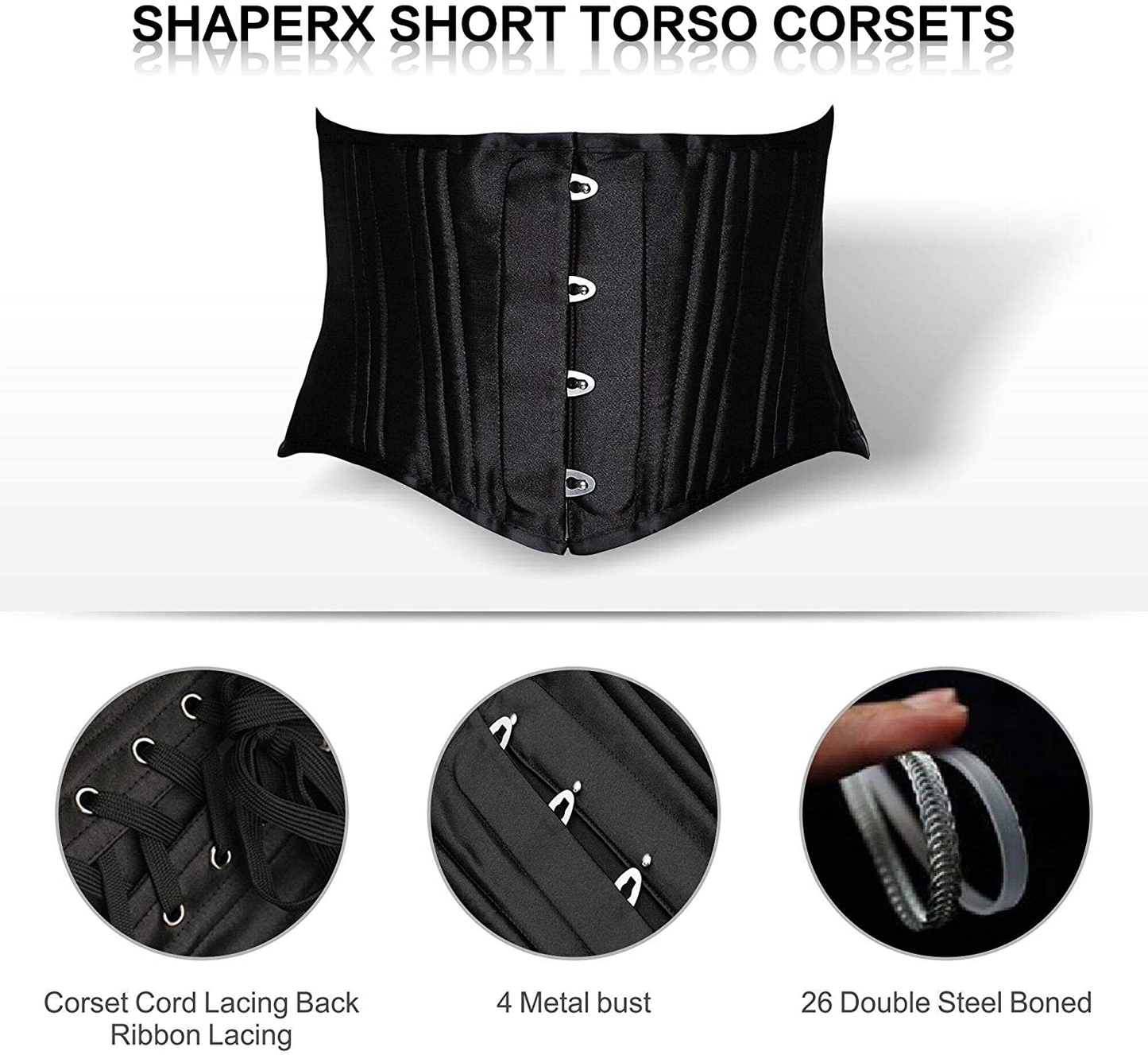 SHAPERX Women'S 26 Steel Boned Corset Short Torso Heavy Duty Waist Training Corsets Apparel & Accessories > Clothing > Underwear & Socks > Lingerie SHAPERX