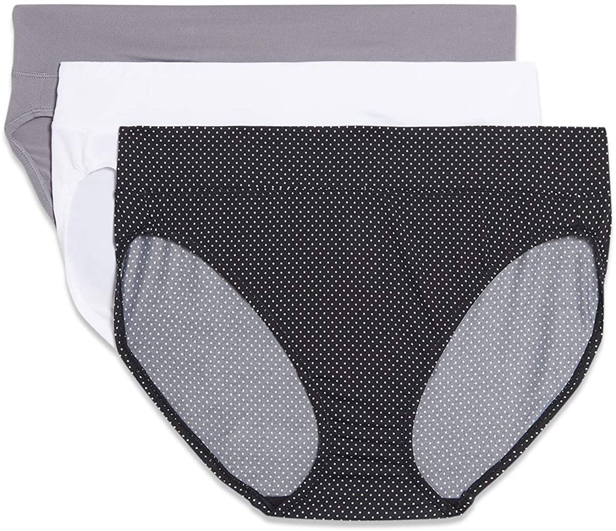Warner'S Women'S Blissful Benefits Muffin Top Tailored Hi-Cut Panties Multipack Apparel & Accessories > Clothing > Underwear & Socks > Underwear Warner's Black White Pindot Print/ White/ Smoked Pearl Medium