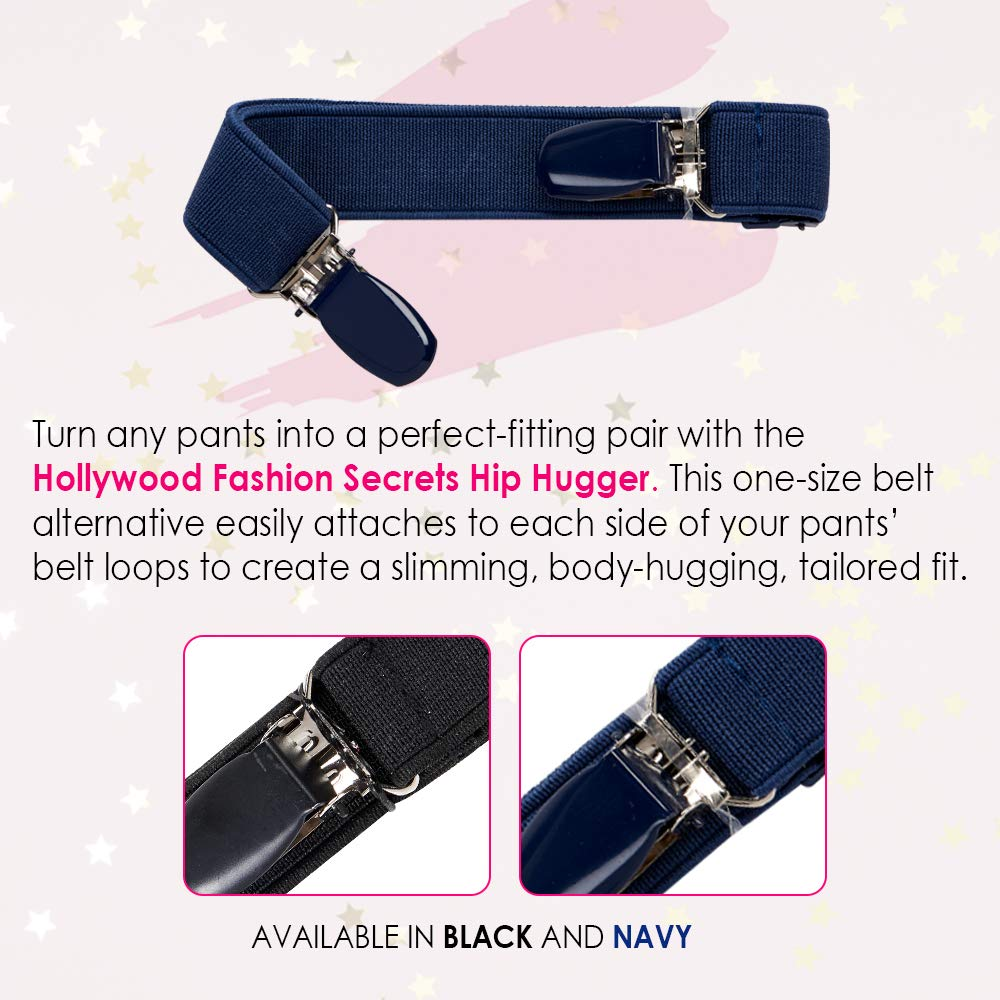 Hollywood Fashion Secrets Hip Hugger, One Size, Figure Slimming No Buckle No Bulk Elastic Band Belt Alternative, Navy Apparel & Accessories > Clothing Accessories > Belts Hollywood Fashion Secrets