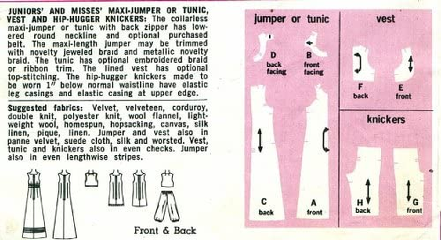 Simplicity 9104 Sewing Pattern Juniors Retro Maxi-Jumper Tunic Vest Hip-Hugger Knickers Apparel & Accessories > Clothing > Underwear & Socks > Underwear Simplicity