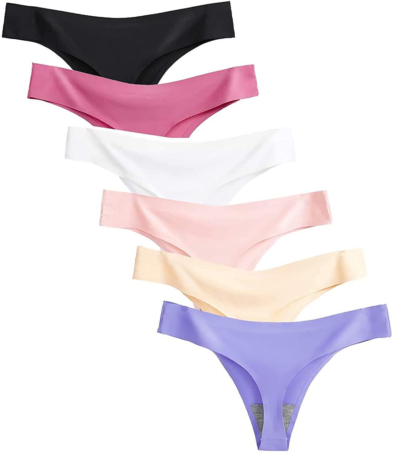CRISAN Seamless Thongs for Women Nylon No Show Thong Underwear Women 6 Pack Apparel & Accessories > Clothing > Underwear & Socks > Underwear CRISAN I-6 Pack Multicolored X-Small
