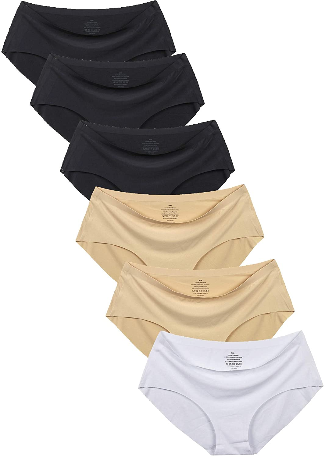 Women'S No Show Hiphugger Panties Pack of 6 Apparel & Accessories > Clothing > Underwear & Socks > Underwear Alruy 6 Pack: 3 Black 2 Beige 1 White Small