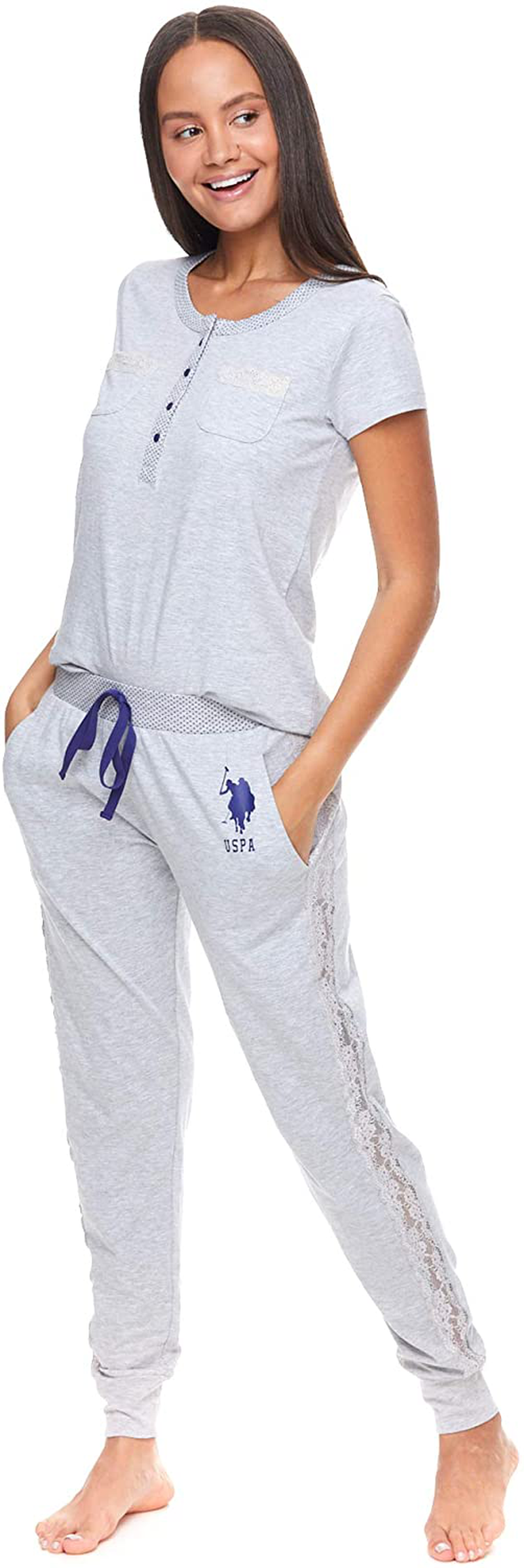 U.S. Polo Assn. Womens Pajama Set with Pockets - Short Sleeve Shirt and Pajama Pants Pj Set Apparel & Accessories > Clothing > Sleepwear & Loungewear > Pajamas U.S. Polo Assn. Heather Gray X-Large