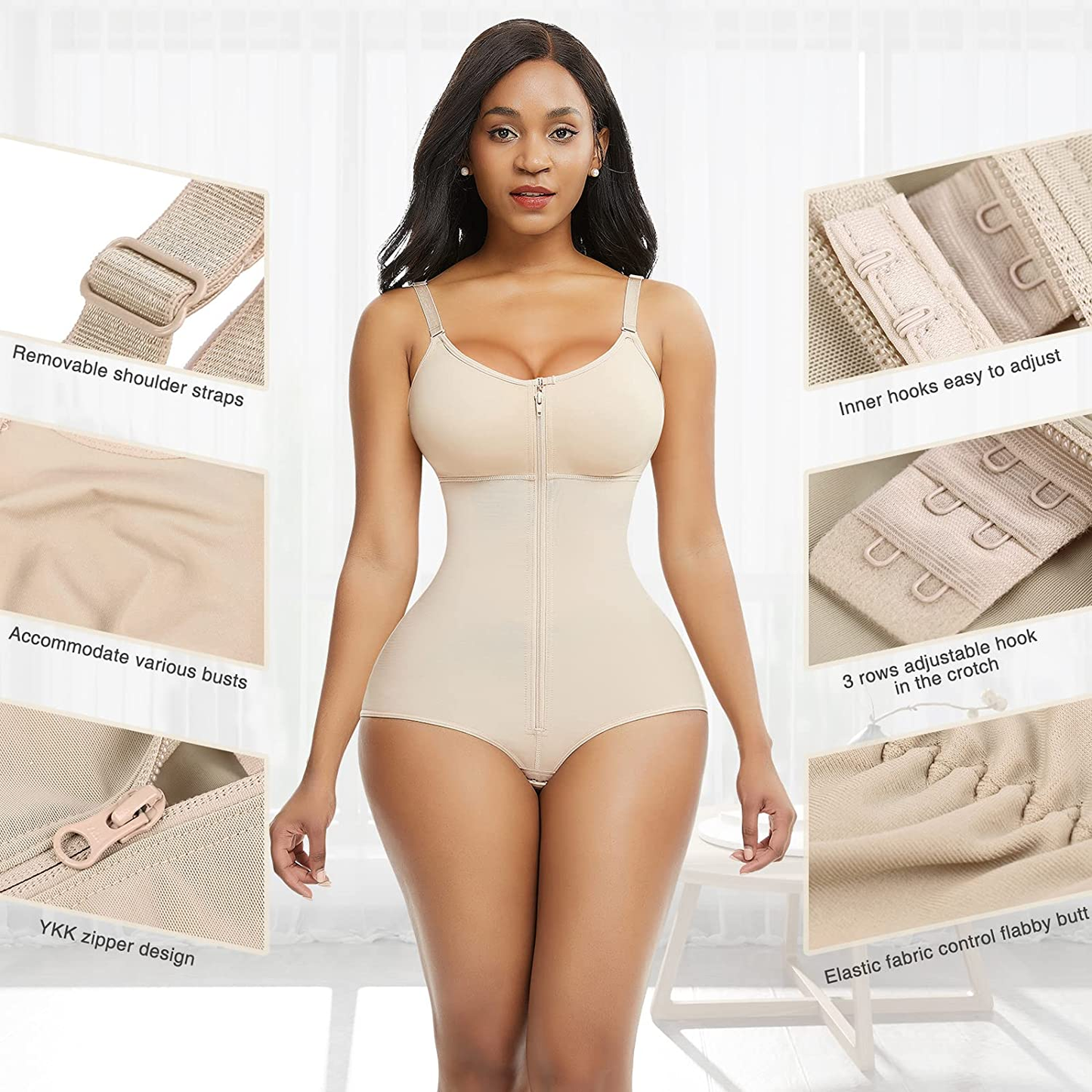 Feelingirl Women Shapewear Bodysuit Tummy Control Fajas Body Shaper for Women with Zipper Apparel & Accessories > Clothing > Underwear & Socks > Shapewear FeelinGirl