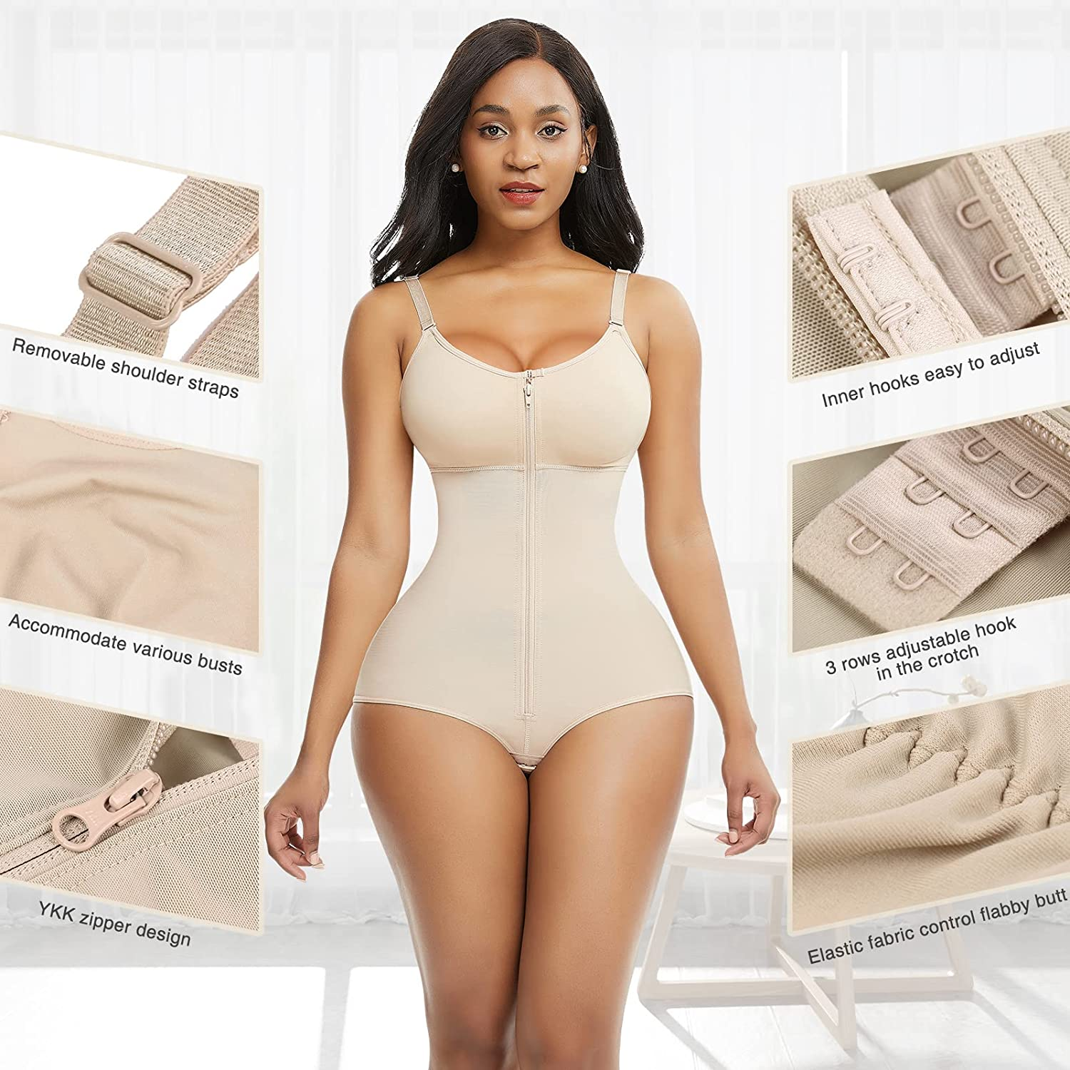 Feelingirl Women Shapewear Bodysuit Tummy Control Fajas Body Shaper for Women with Zipper Apparel & Accessories > Clothing > Underwear & Socks > Shapewear FeelinGirl