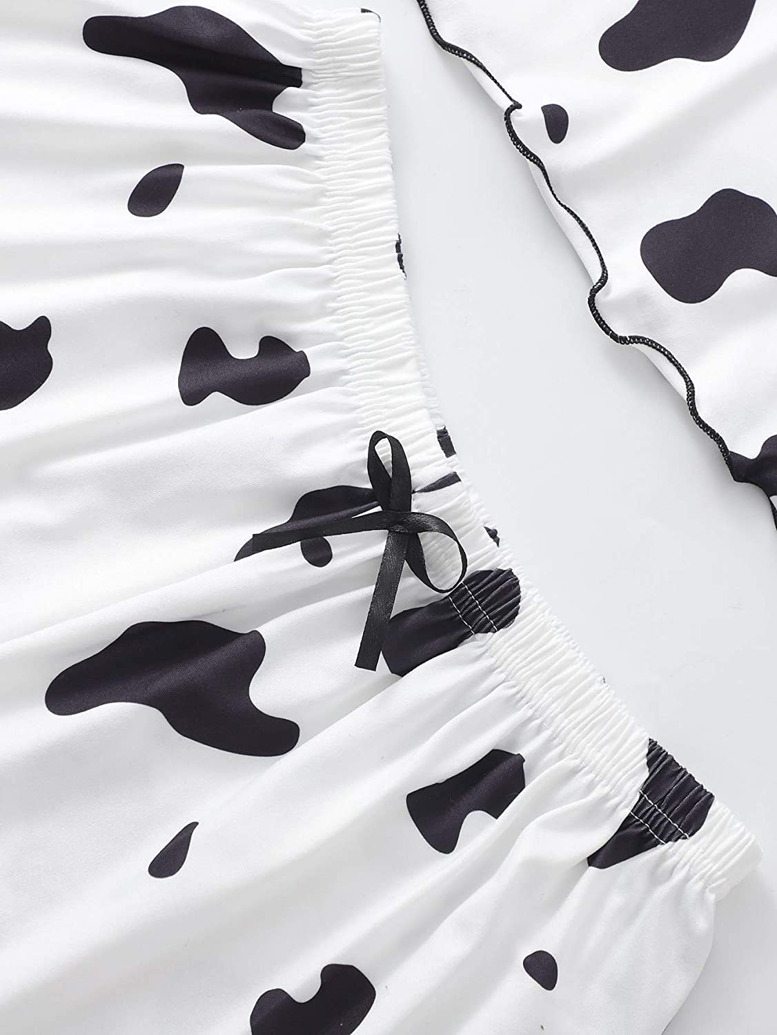 Shein Women'S Cow Print Sleepwear Lace Frill Trim Crop Cami Top and Shorts Pajama Set Apparel & Accessories > Clothing > Sleepwear & Loungewear Kylie Max