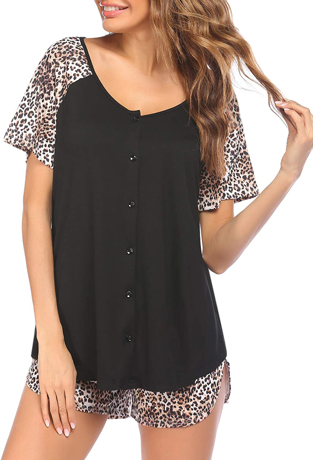 Ekouaer Women's Pajama Short Sleeve Sleepwear Soft Pj Set Top and Shorts Pajamas Set Apparel & Accessories > Clothing > Sleepwear & Loungewear > Pajamas Ekouaer Style 1_leopard Medium