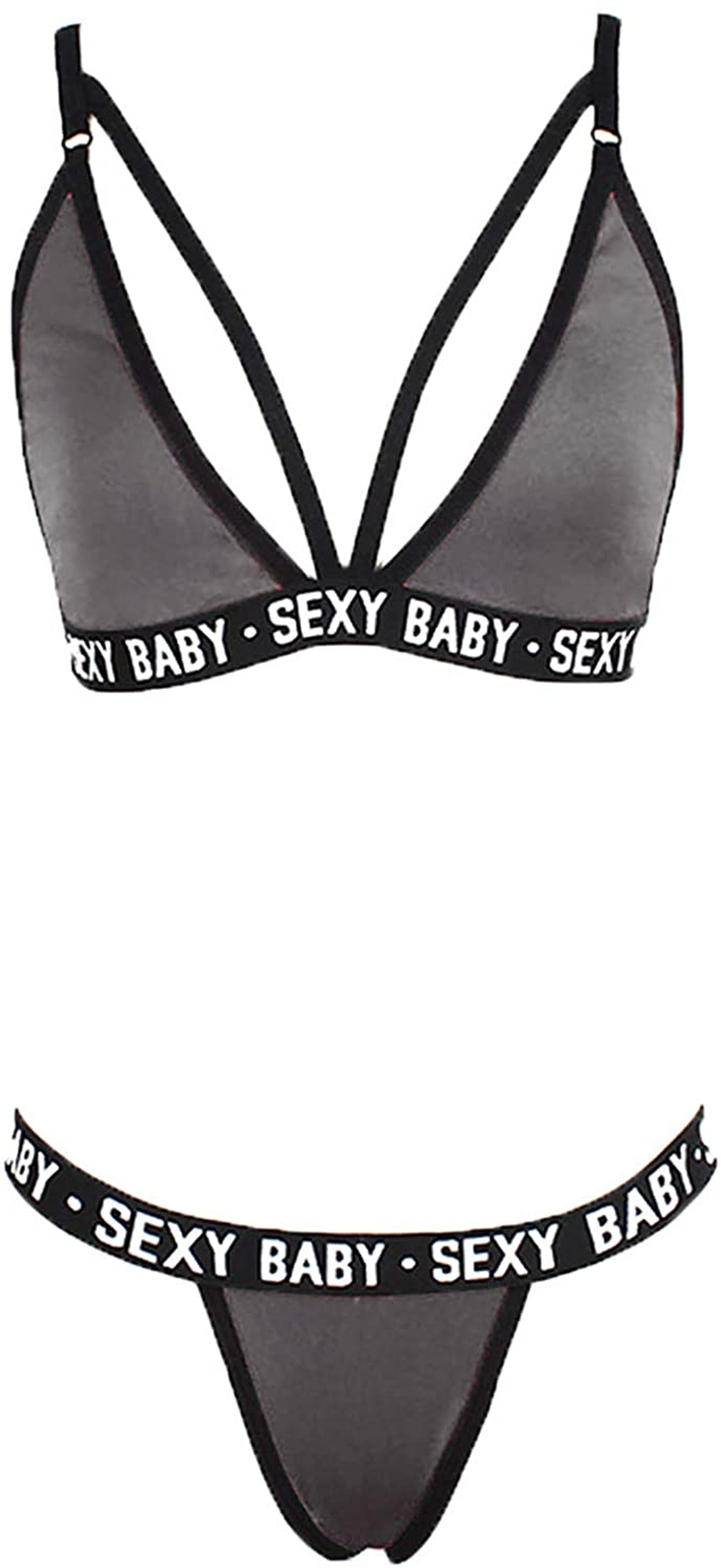 Women Sexy Lingerie Sleepwear Fashion Camo Print V-Collar Strappy Bra and Panty 2Pcs Sets Bodysuit Underwear Pajamas Apparel & Accessories > Clothing > Underwear & Socks > Lingerie Taswuw Gray Large