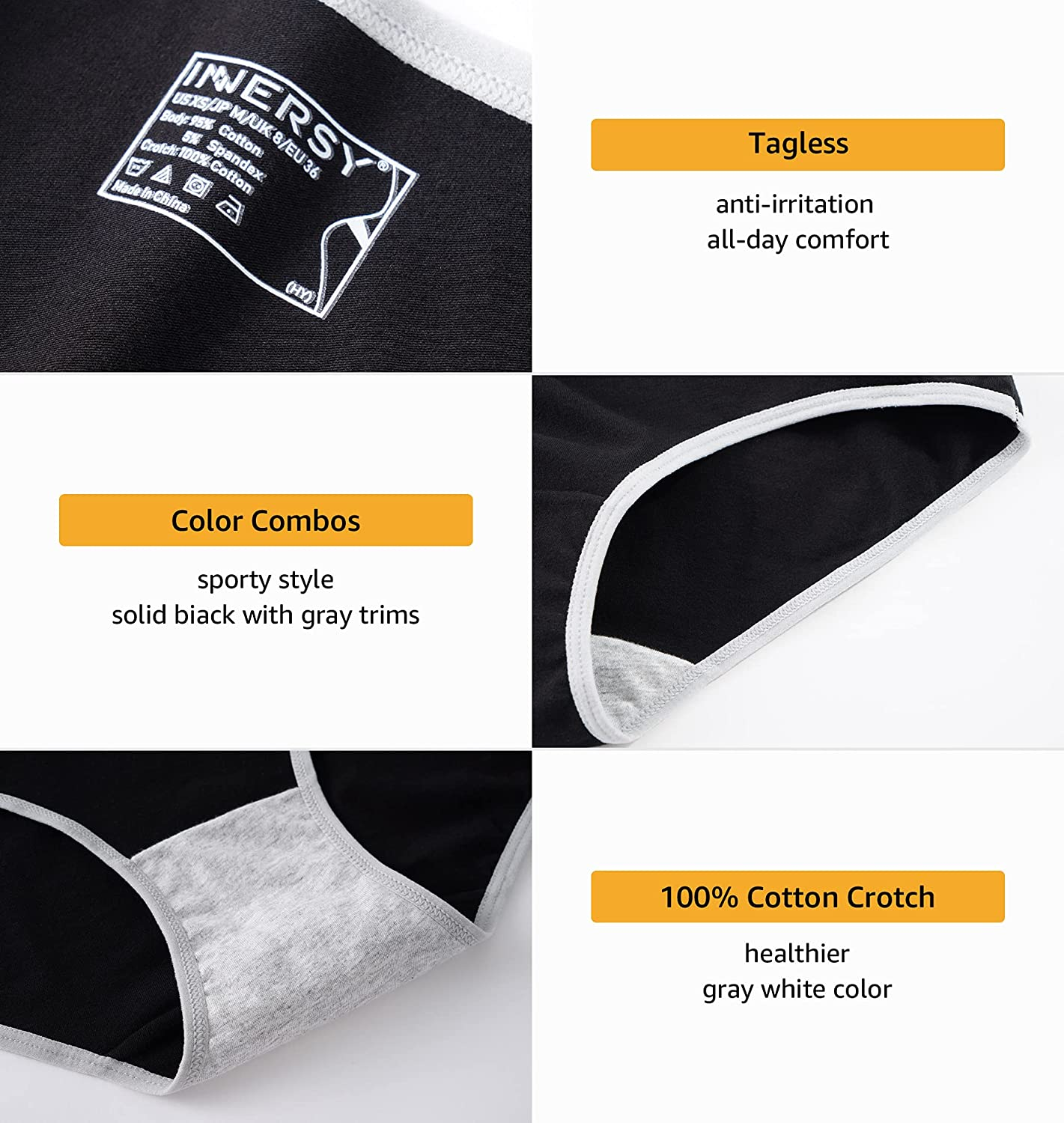 INNERSY Womens Underwear Cotton Hipster Panties Regular & plus Size 6-Pack Apparel & Accessories > Clothing > Underwear & Socks > Underwear INNERSY