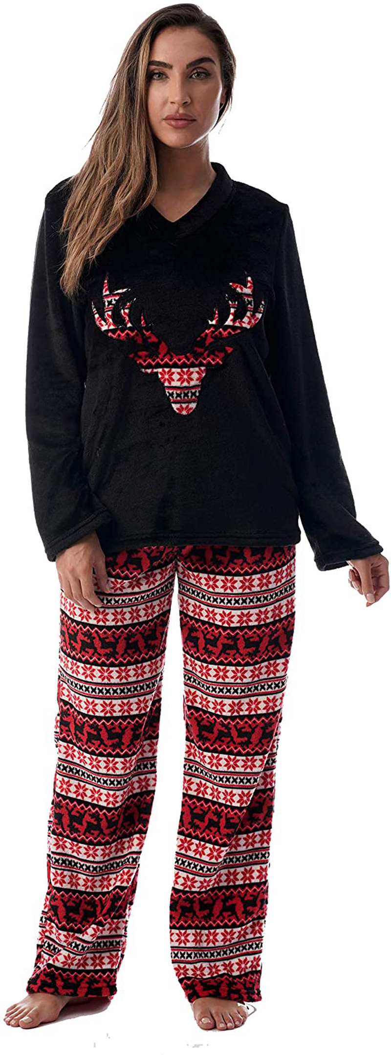 Just Love Plush Pajama Sets for Women Apparel & Accessories > Clothing > Sleepwear & Loungewear > Pajamas Just Love Black - Reindeer Snowflake 2X