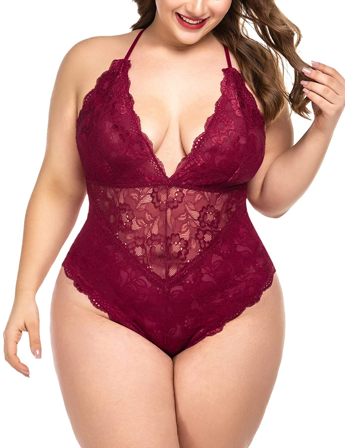 ELOVER Lingerie for Women Plus Size Lace Teddy Lingerie Bodysuit One Piece Babydoll Apparel & Accessories > Clothing > Underwear & Socks > Lingerie ELOVER