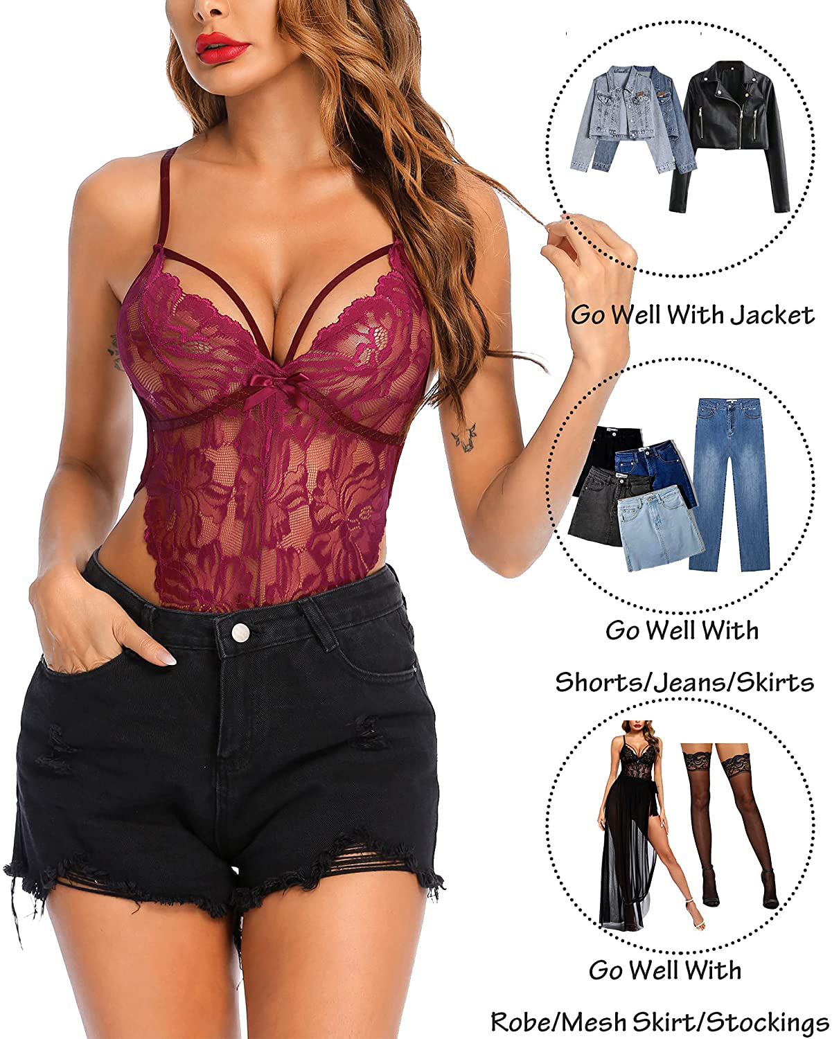 Avidlove Sexy Lingerie for Women Deep V Teddy One Piece Lace Bodysuit Babydoll Apparel & Accessories > Clothing > Underwear & Socks > Lingerie Avidlove