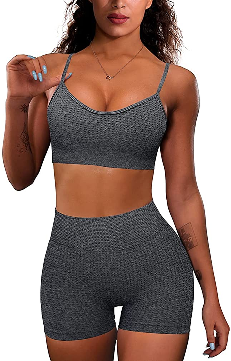 OQQ Yoga Outfit for Women Seamless 2 Piece Workout Gym High Waist Leggings with Sport Bra Set Apparel & Accessories > Clothing > Underwear & Socks > Lingerie HZSN B: Dotted Grey Small