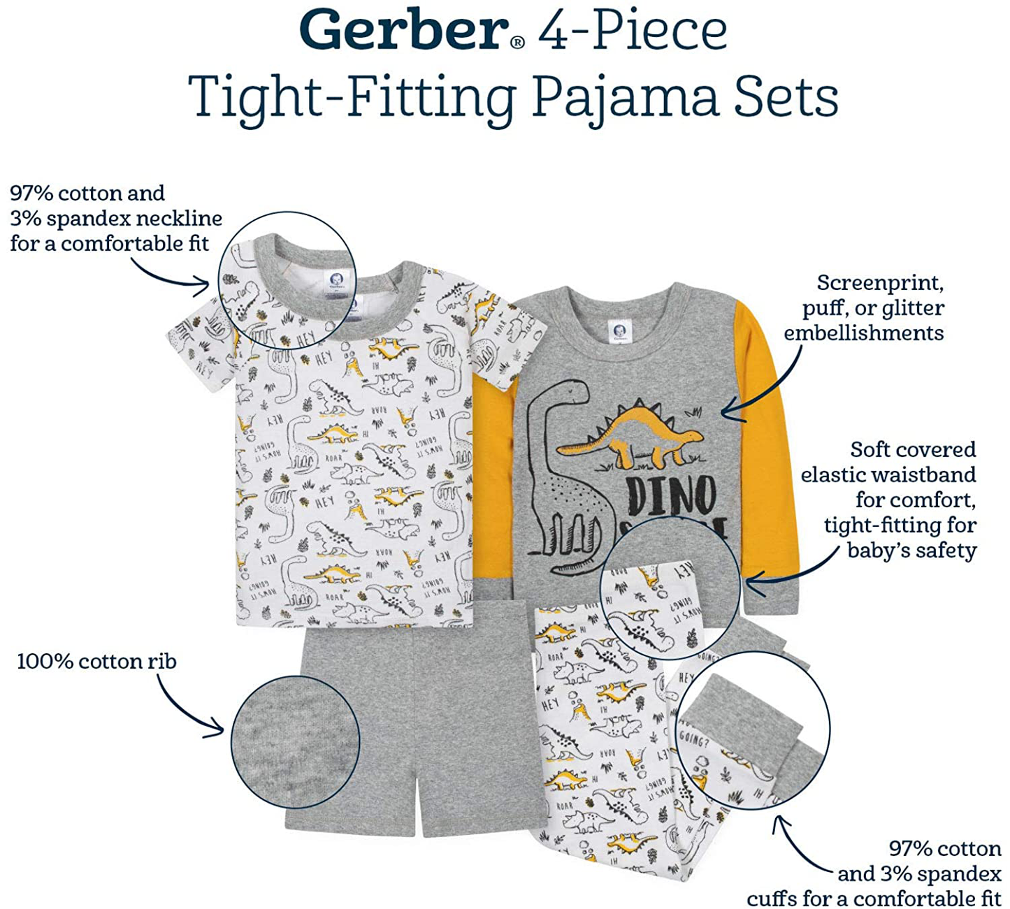 Gerber Baby Boys' 4-Piece Pajama Set Apparel & Accessories > Clothing > Sleepwear & Loungewear > Pajamas Kylie Max