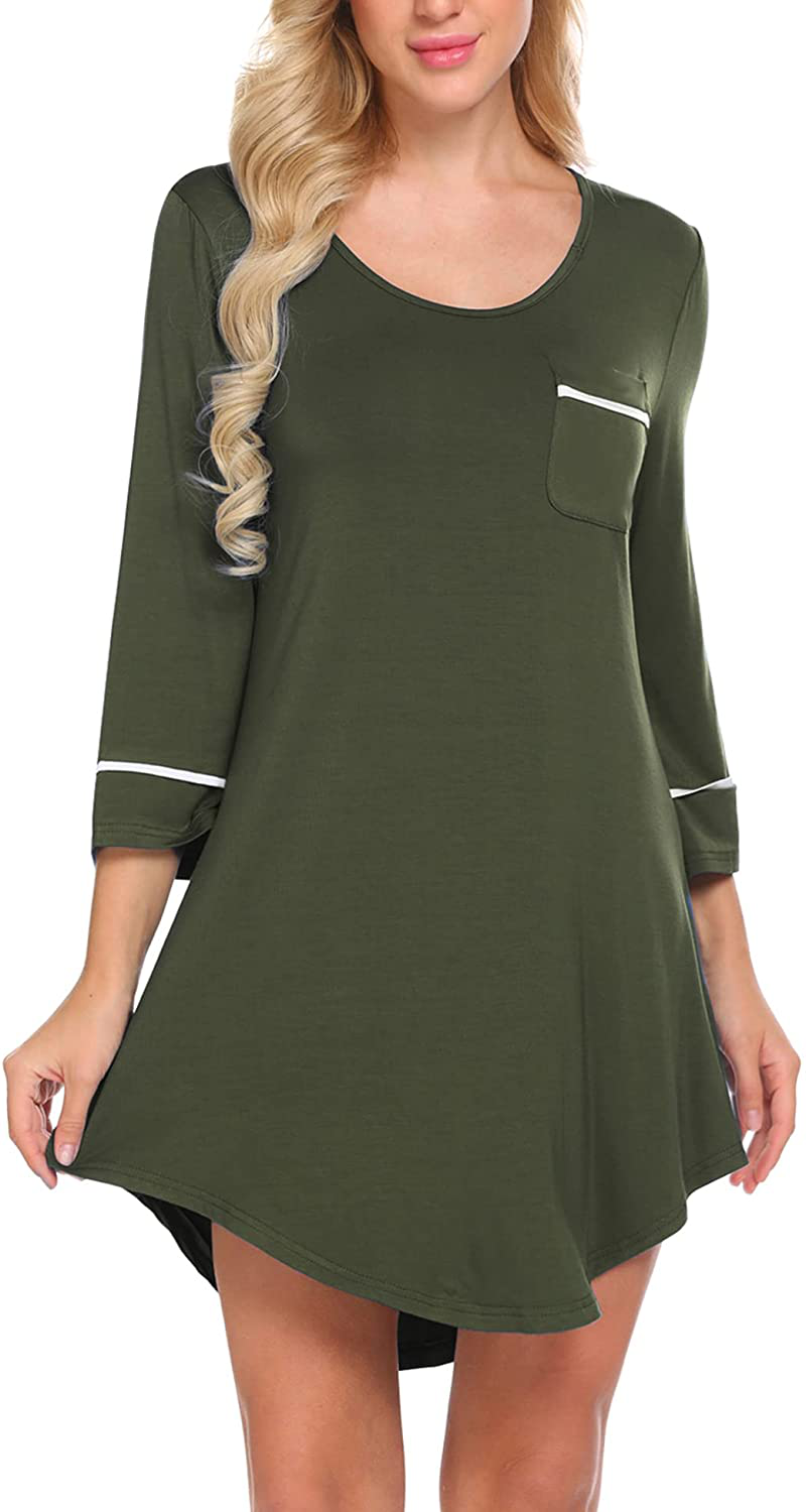 Ekouaer Women’S Sleepshirt 3/4 Sleeves Nightgown Sexy Nightshirts Boyfriend Sleepwear S-XXL Apparel & Accessories > Clothing > Sleepwear & Loungewear > Nightgowns Kylie Max