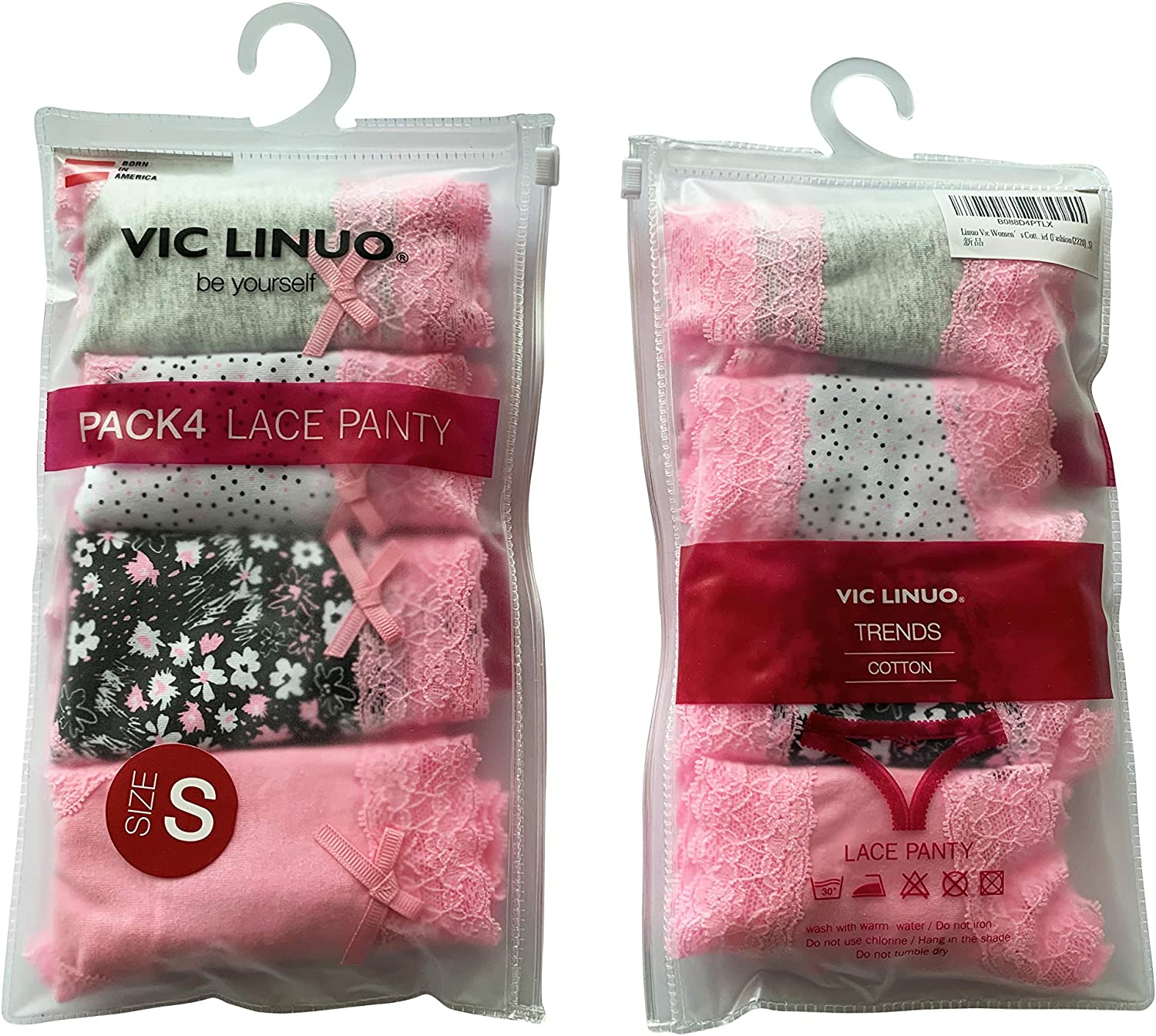 VIC LINUO Lace Panties Lace Cheeky Panties for Women, Soft and Stretched, 4-Pack Apparel & Accessories > Clothing > Underwear & Socks > Underwear VIC LINUO