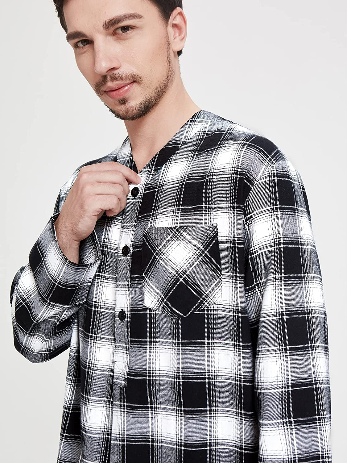 SIORO Men'S Flannel Nightshirt Plaid Cotton Nightwear Loose Pajama Sleep Shirt Apparel & Accessories > Clothing > Sleepwear & Loungewear > Nightgowns Kylie Max