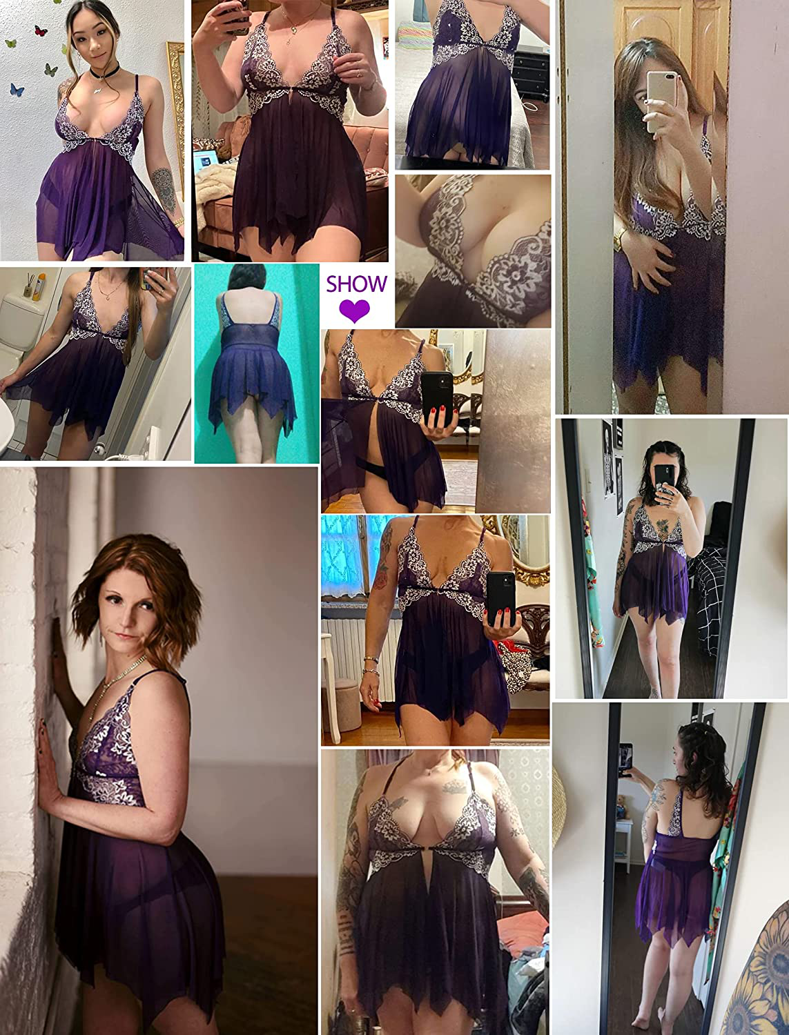 Avidlove Women Lace Lingerie Front Closure Babydoll V Neck Nightwear Sexy Chemise Nightie Apparel & Accessories > Clothing > Underwear & Socks > Lingerie Kylie Max