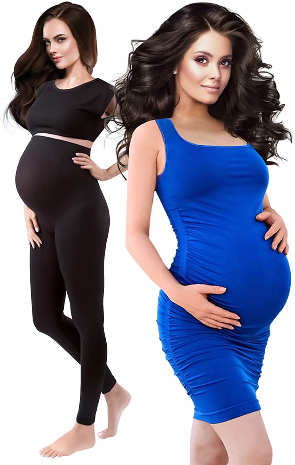Maternity Leggings Active Wear over the Bump Pants Pregnancy Shaping over the Belly Postpartum Breastfeeding Apparel & Accessories > Clothing > Underwear & Socks > Shapewear Terramed Just Think Comfort Leggings + Dress (Royal Blue) Small