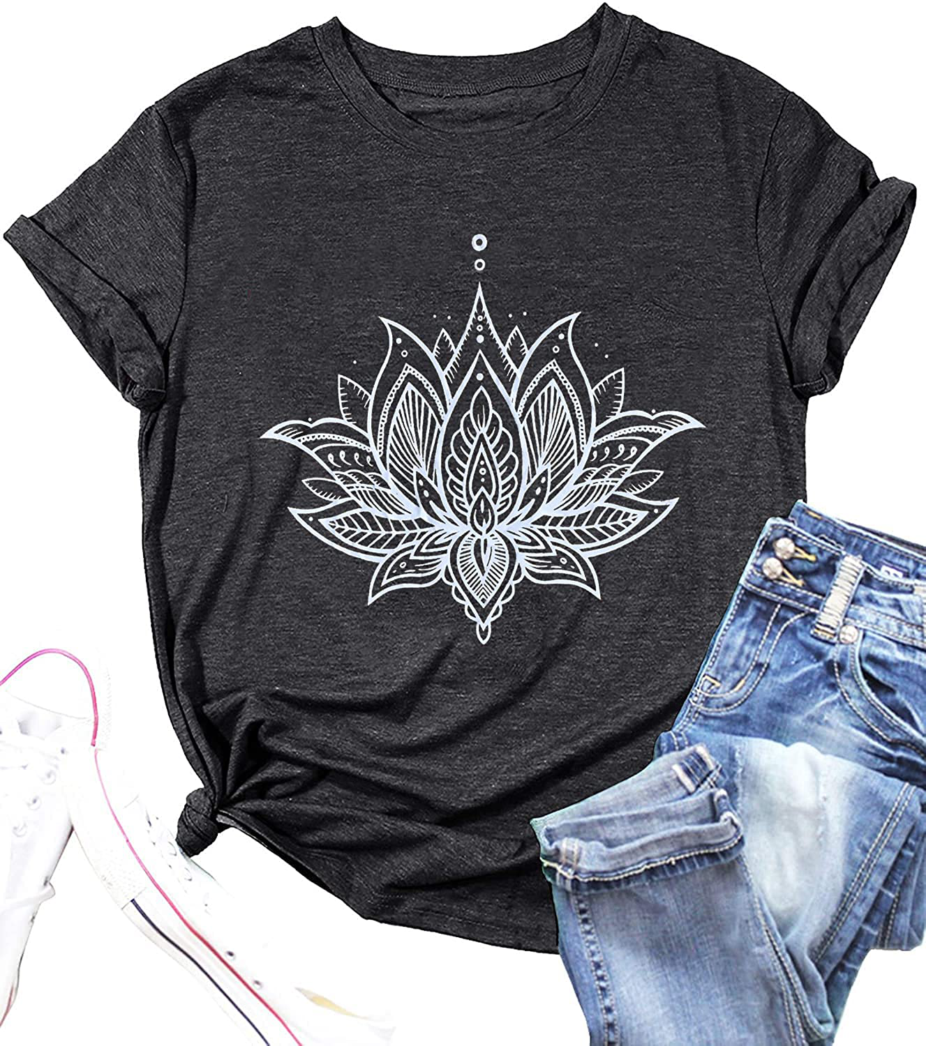 QIANRUO Lotus Flower Tank Top Women Meditation Yoga Shirts Casual Workout Muscle Tank Top Summer Sleeveless Graphic Tees Vest Apparel & Accessories > Clothing > Activewear Kylie Max